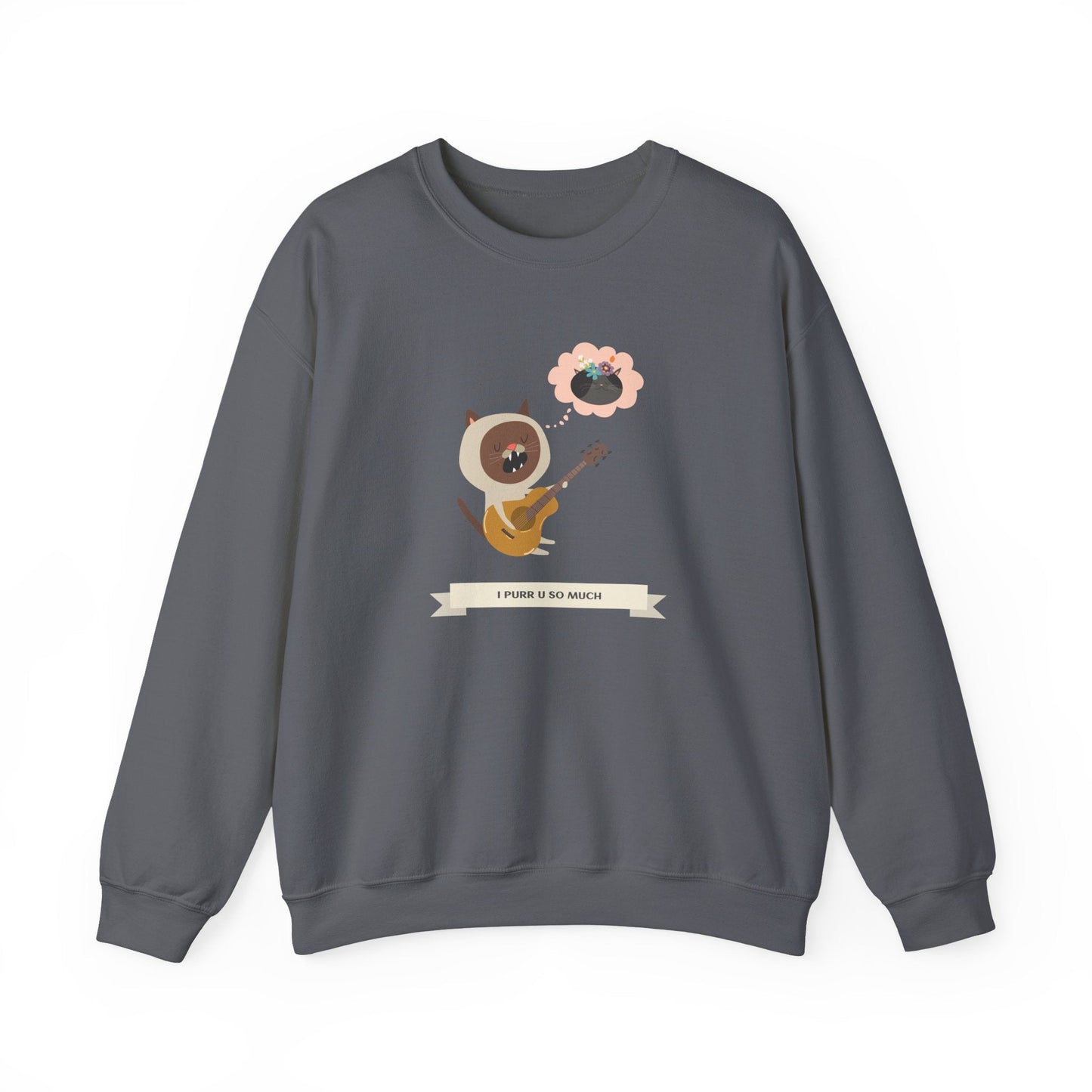 Cat with Guitar Sweatshirt, Love Sweatshirt, Cat Sweatshirt, Valentine's Day Sweatshirt, 50/50 Cotton-Poly Animal Sweatshirt 127