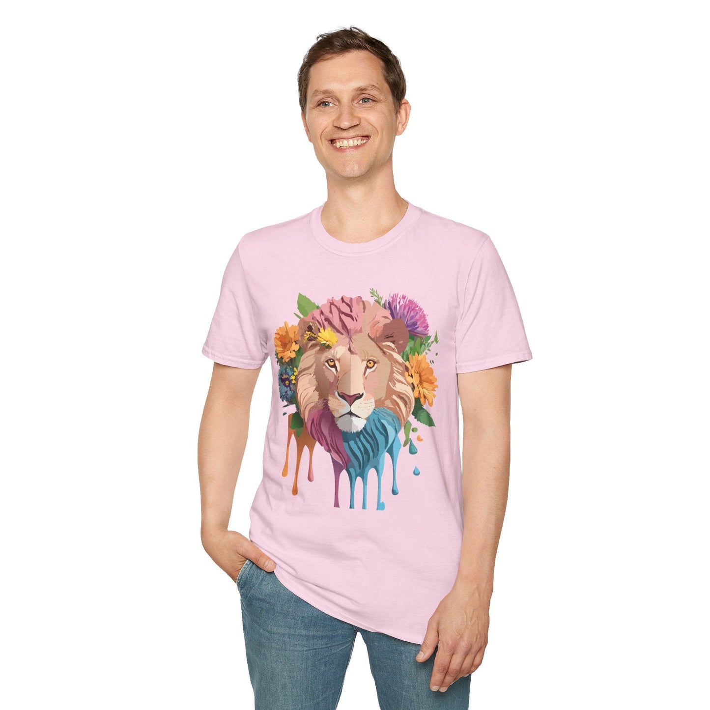 Floral Lion Shirt Unisex Tee Animal Print Gildan Softstyle 64000