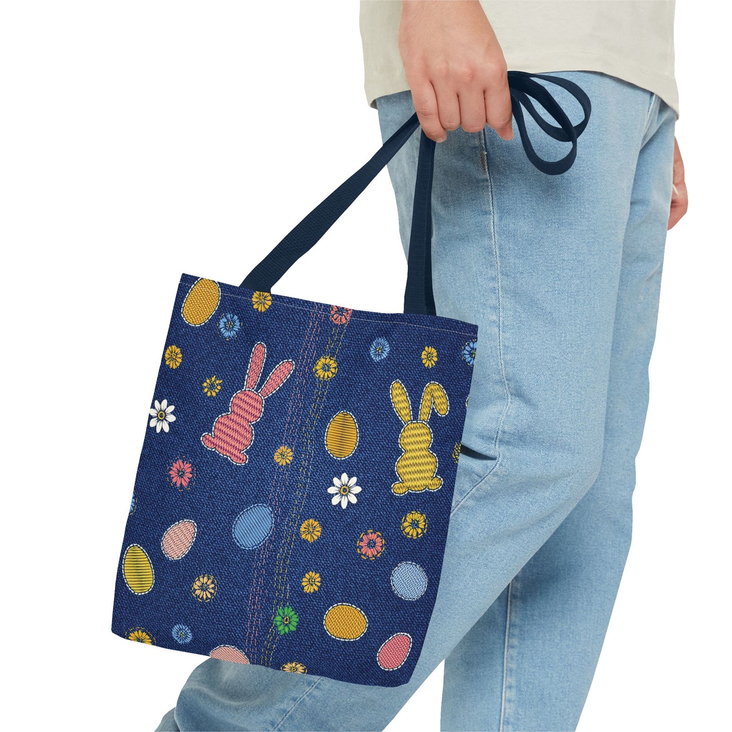 Easter Graphic Design Denim Fabric Imitation Print Unisex Canvas Bag Poly Spun 3 Sizes Tote Bag 204-4