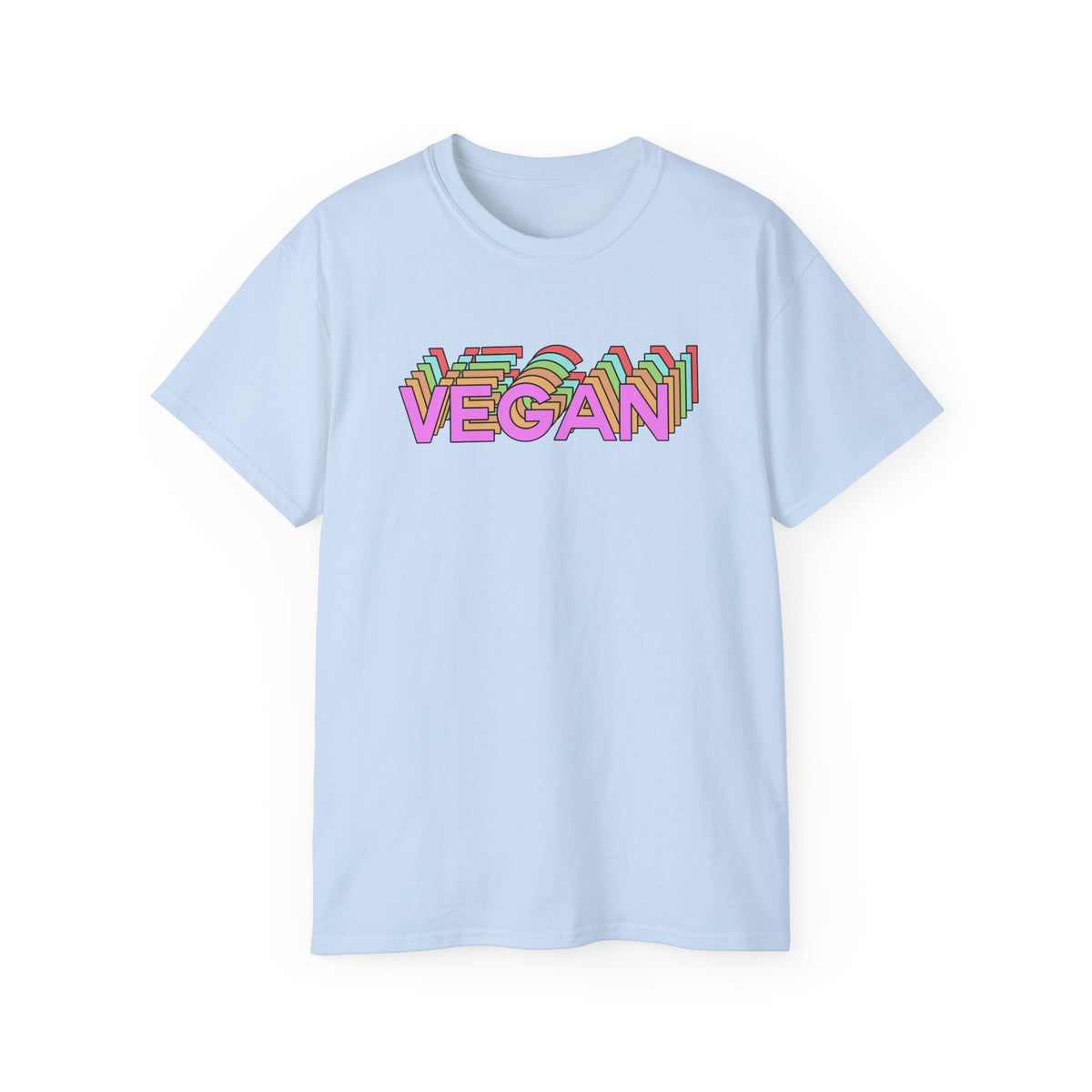 Vegan Retro Layered Text Tee | Colorful 3D Typography