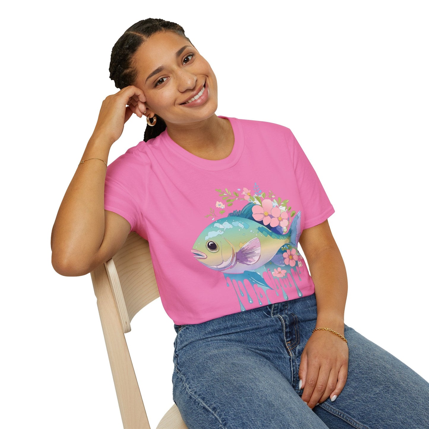 Fish Art Graphic Tee Unisex Gildan Softstyle 64000 100 Percent Ring Spun Cotton Comfortable Tee