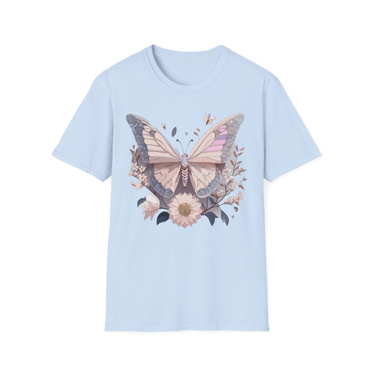 Pastel Butterfly Floral Wings Graphic Design Unisex 100 Cotton Gildan T-Shirt
