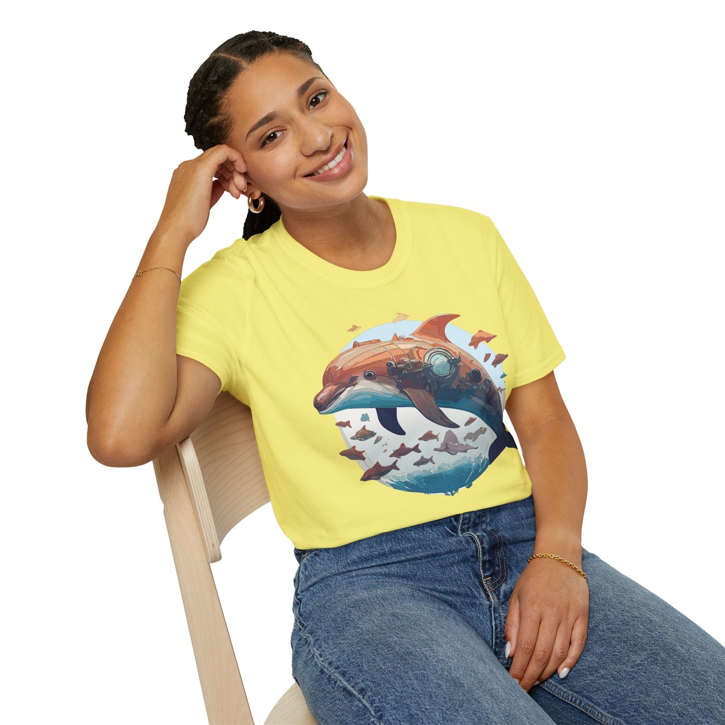 Unisex Dolphin Shirt Softstyle Tee Gildan 64000 Ring Spun Cotton Animal Graphic Design