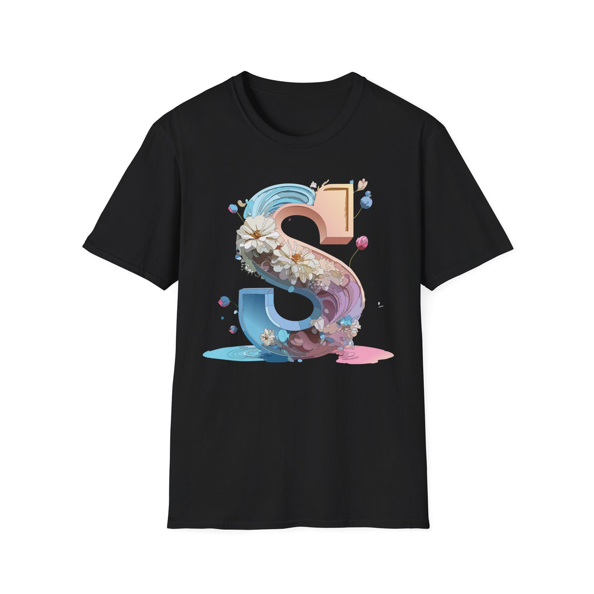 Floral Letter S T-Shirt | Pastel 3D Initial Monogram