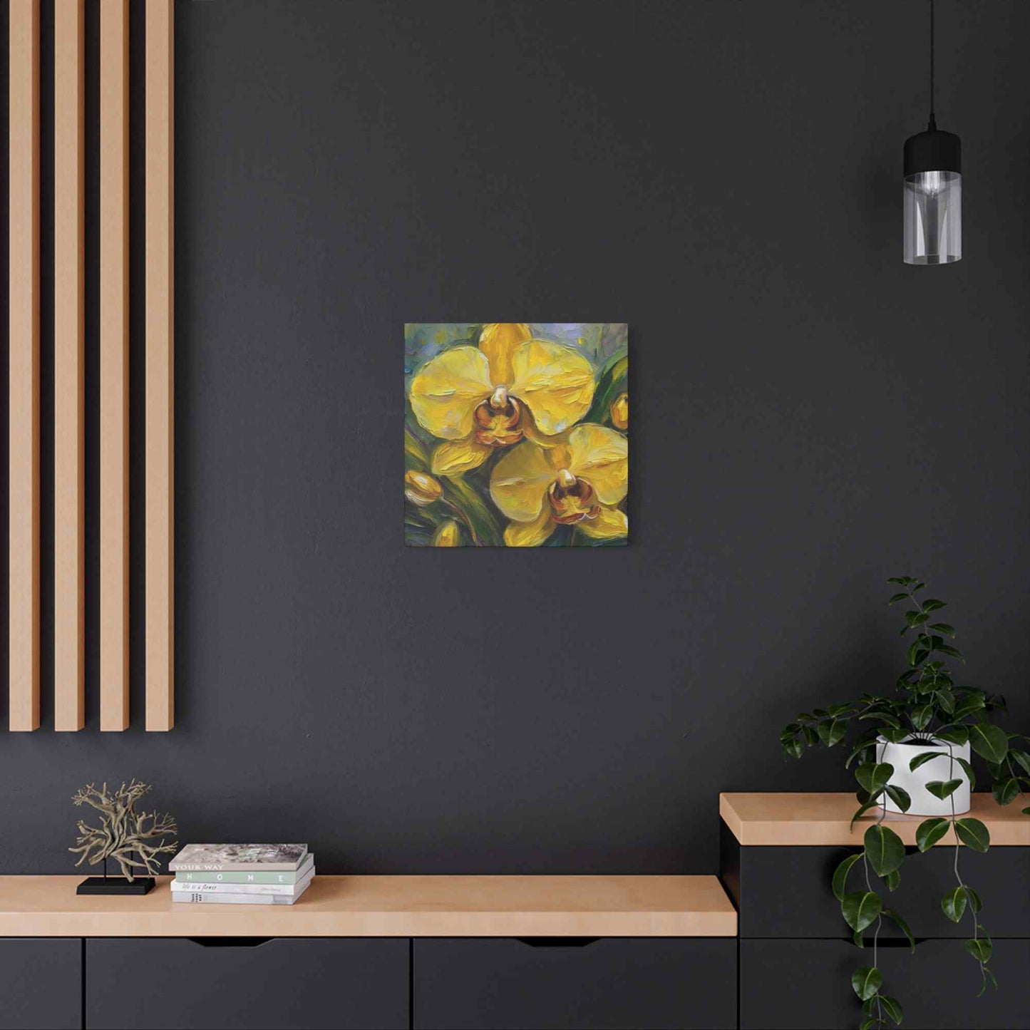 Yellow Orchids Print Canvas, Floral Oil Paint Print 20x20, 24x24, 30x30, 32x32, 36x36 Art Design Pine-Wood Inner Frame MC-140