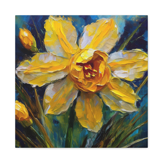 Narcissus Print Canvas, Floral Oil Paint Print 20x20, 24x24, 30x30, 32x32, 36x36 Art Design Pine-Wood Inner Frame MC-177