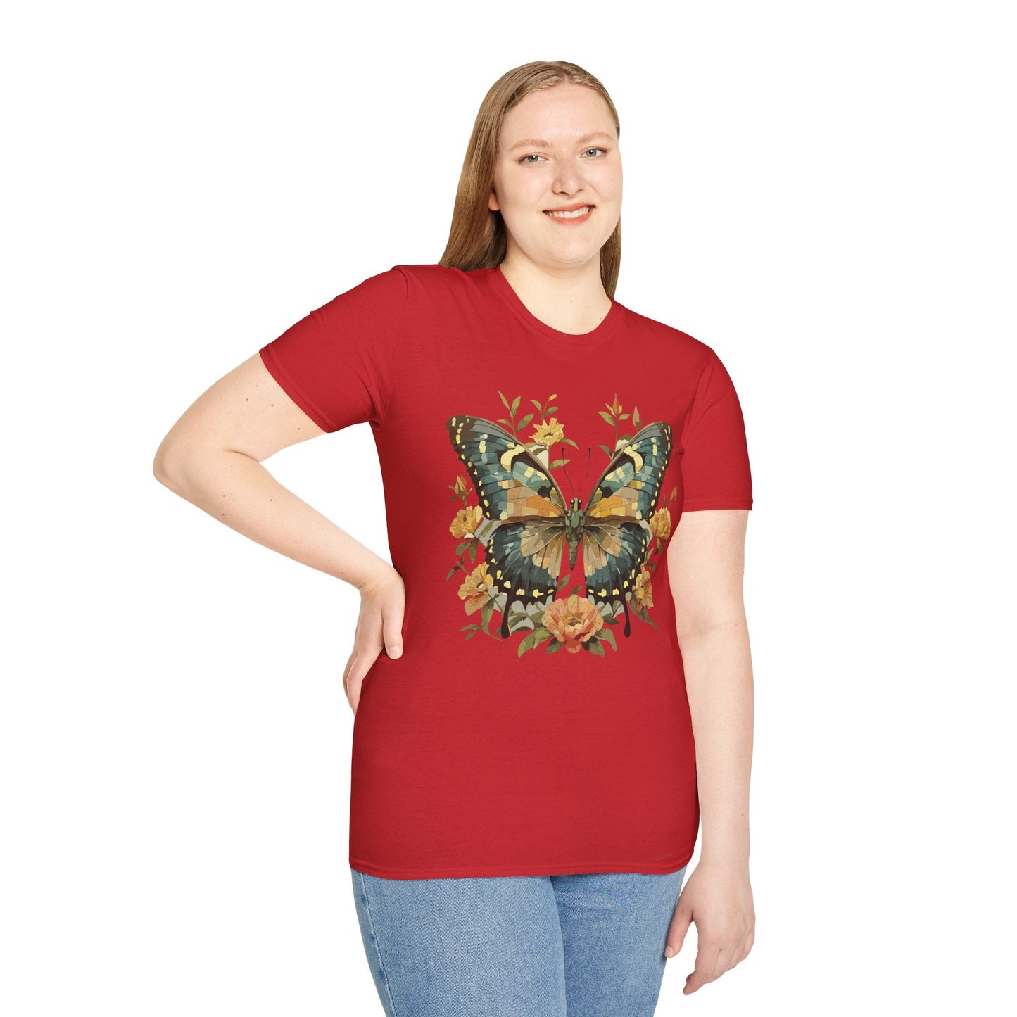 Butterfly Print T Shirt Unisex Monarch Shirt Gildan Softstyle 64000 Ring Spun Cotton