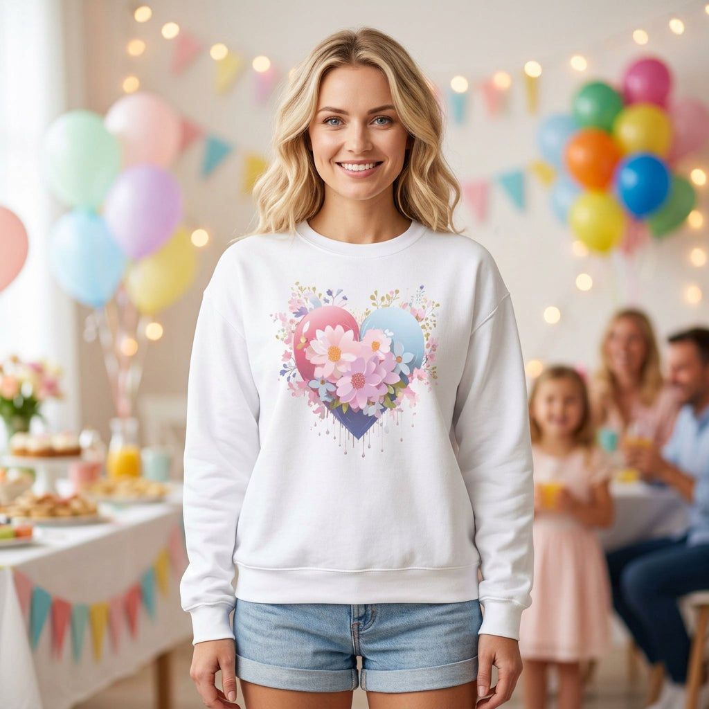 Floral Heart Love Graphic Valentine's Day Sweatshirt Unisex 50/50 Cotton-Poly Sweatshirt w27
