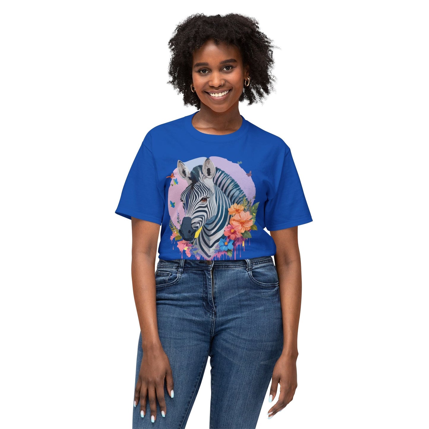 Unisex Zebra T Shirt With Art Print HD Cotton Vintage Zebra Tee Floral Design Graphic Tee