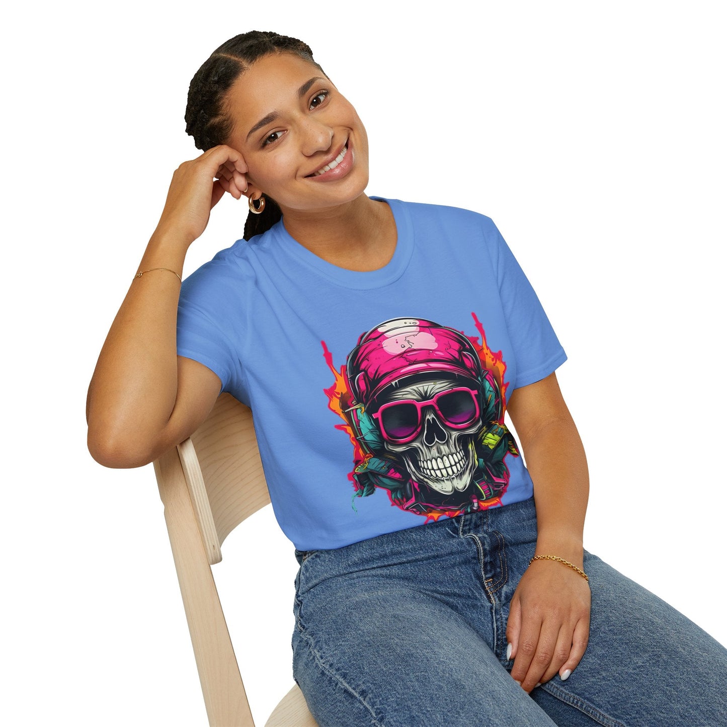 Unisex Skull Tee Shirt With Skeleton Design Gildan Softstyle 64000 Ring Spun Cotton