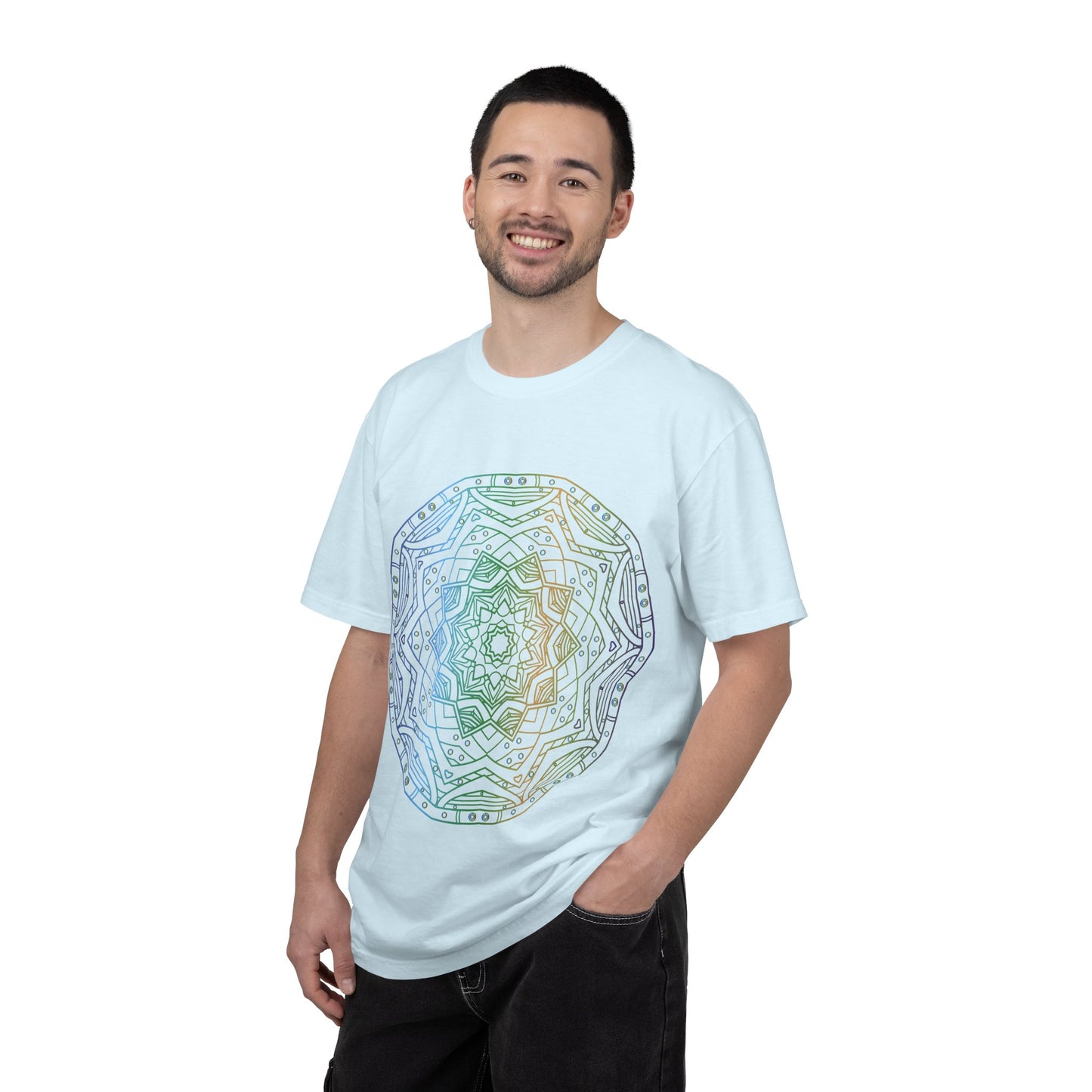 Unisex Garment Dyed Cotton T-Shirt with Mandala Graphic Design