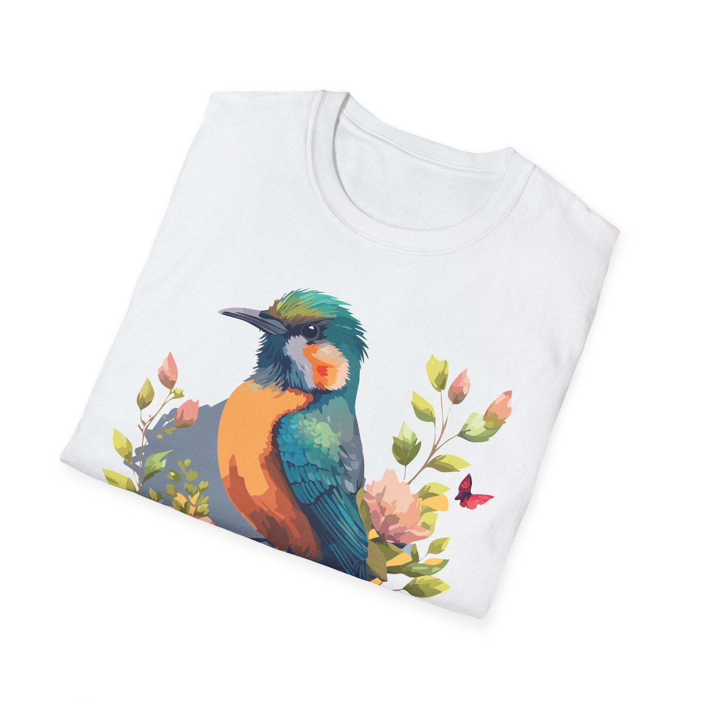 Floral Bird T Shirt Unisex Softstyle Tee 100 Percent Ring Spun Cotton Animal Print