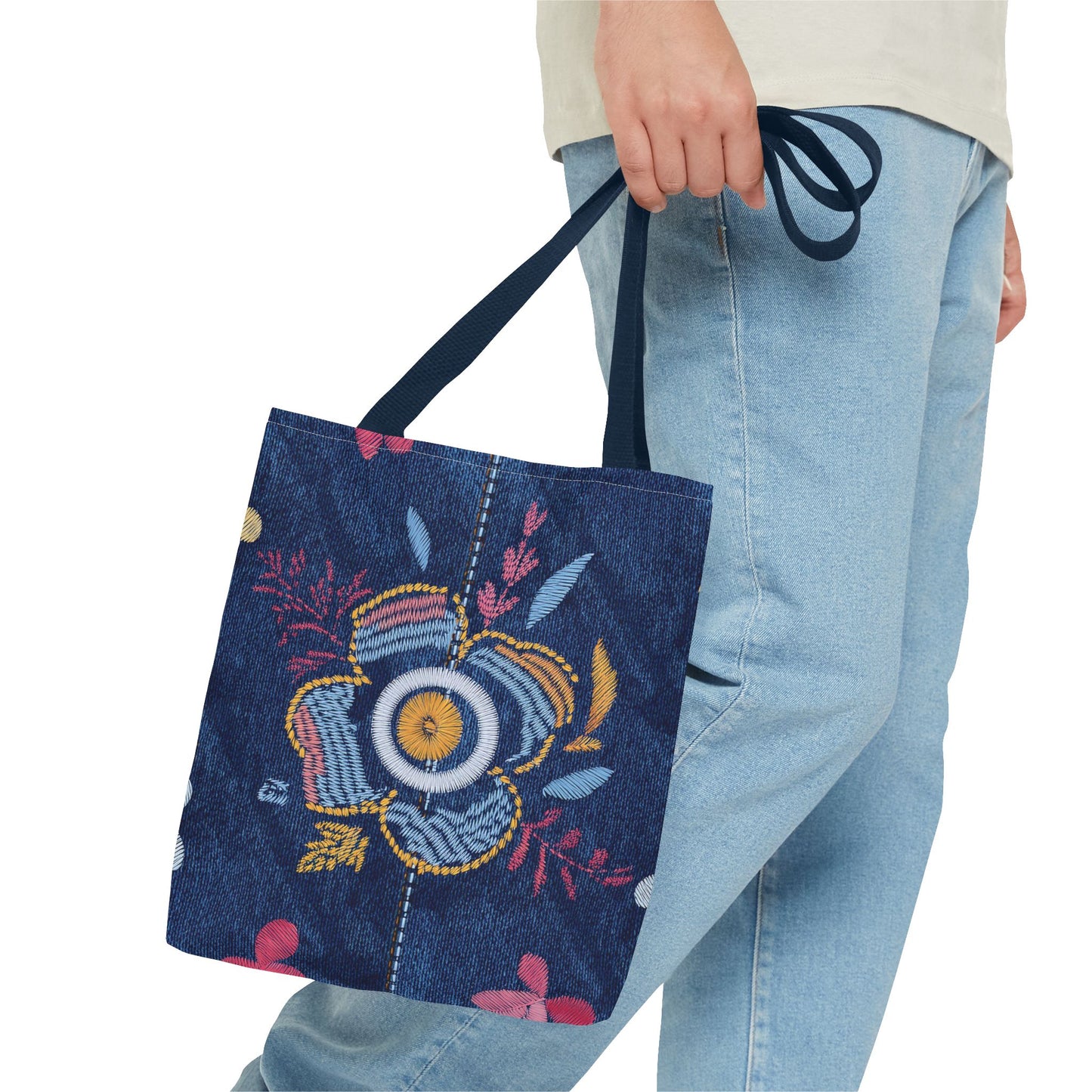 Denim Fabric Imitation Print Unisex Canvas Bag Poly Spun 3 Sizes Tote Bag 159-9