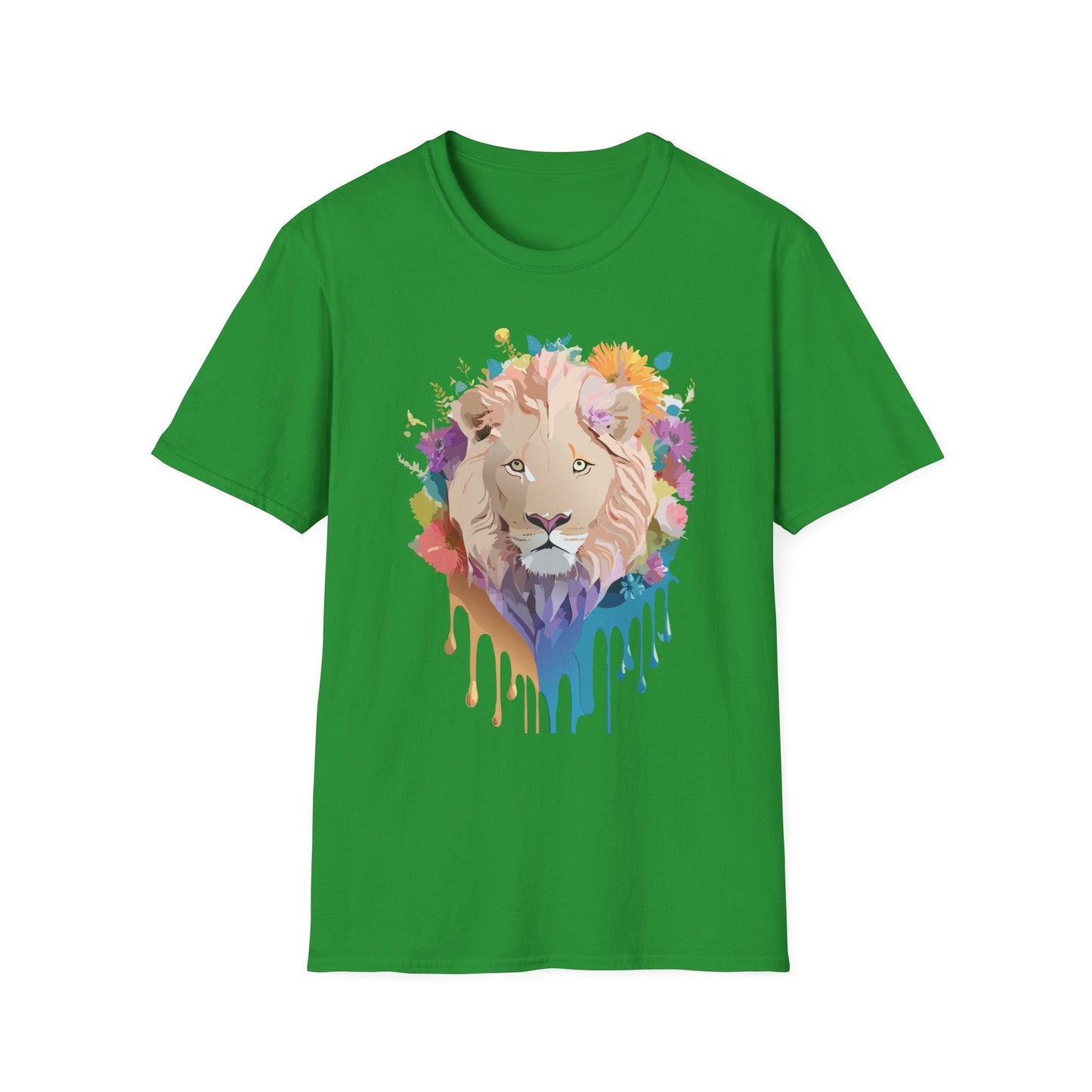 Unisex Lion Shirt Floral Lion Tee Softstyle Gildan 64000 100 Percent Cotton