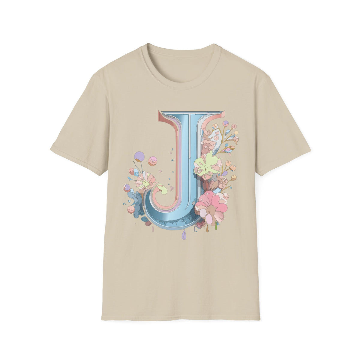 Floral Letter J T-Shirt | Pastel Monogram Initial Tee