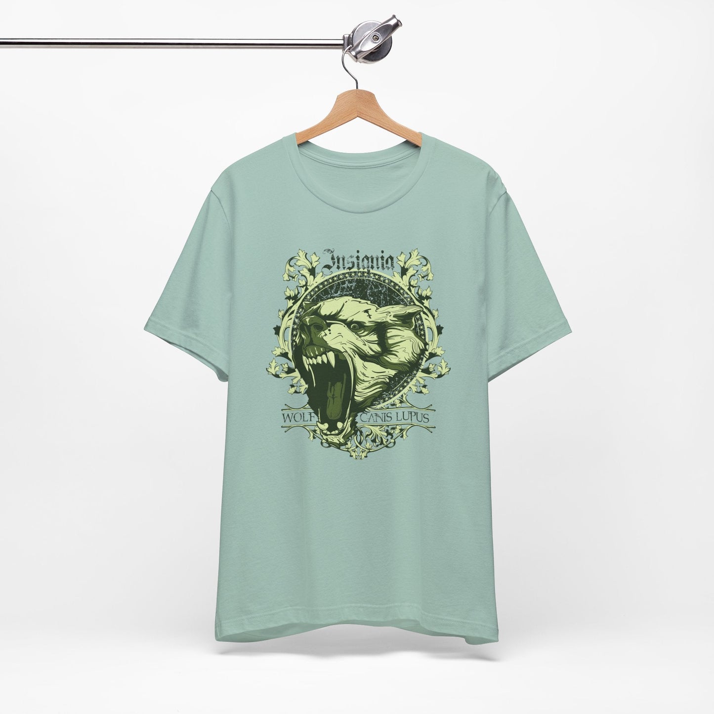 Howling Wolf Skull Tee Gothic Vintage Crest, Green Graphic Shirt Art-54