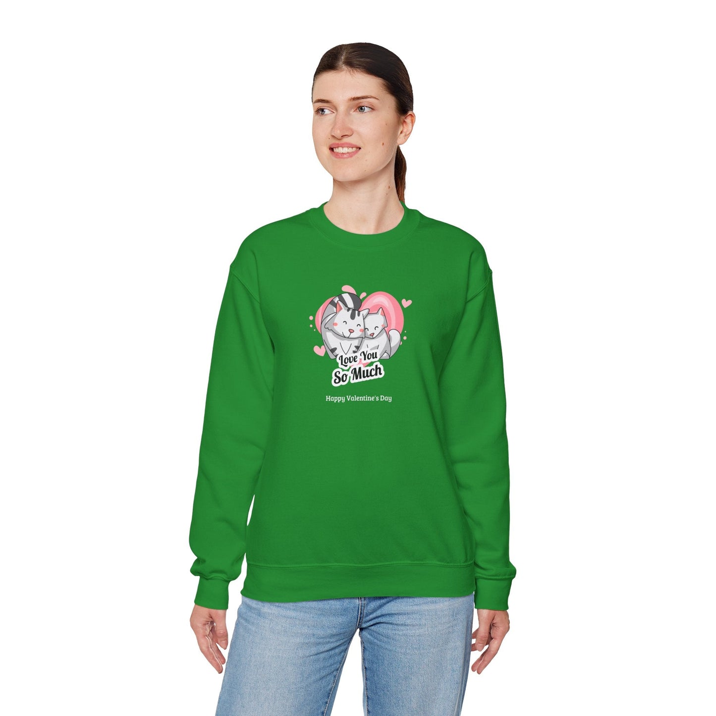 Cat Heart Sweatshirt Valentines Day Unisex 50 50 Cotton Poly Crewneck Gildan 18000