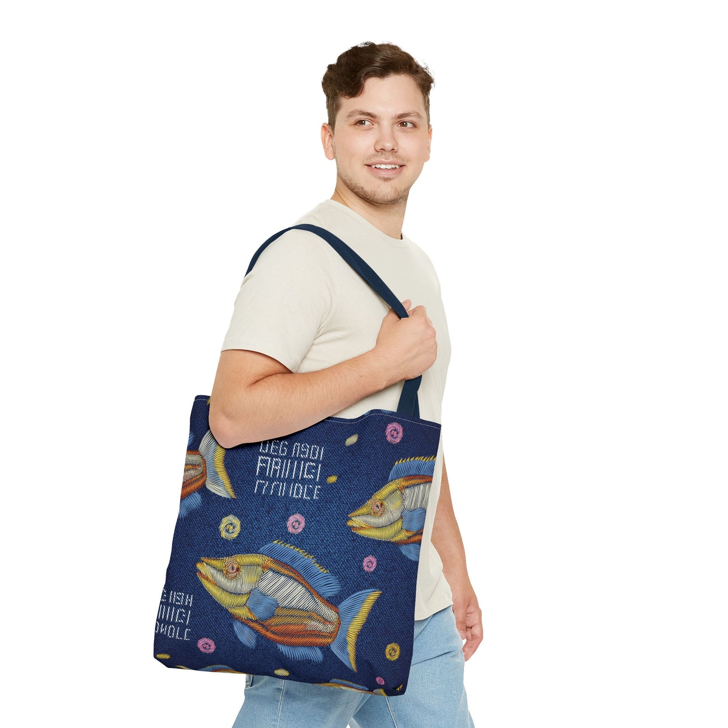 Denim Fabric Imitation Print Unisex Canvas Bag Poly Spun 3 Sizes Tote Bag 193-5