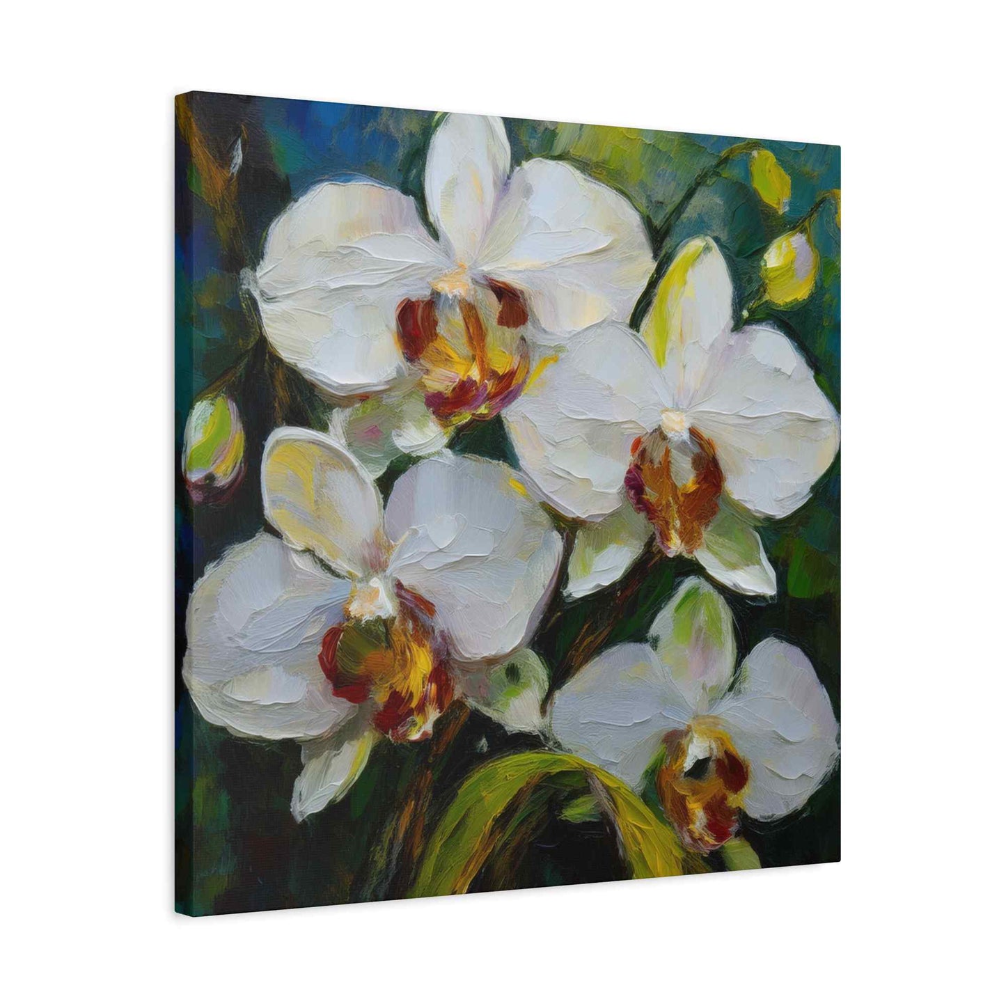 White Orchids Print Canvas, Floral Oil Paint Print 20x20, 24x24, 30x30, 32x32, 36x36 Art Design Pine-Wood Inner Frame MC-136