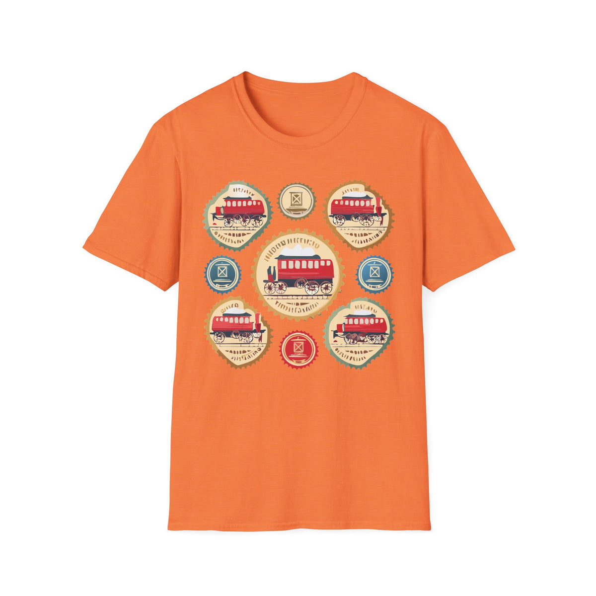 Vintage Trolley Badges T-Shirt | Retro Streetcar Emblems Graphic Tee Unisex 100 Cotton Gildan T-Shirt