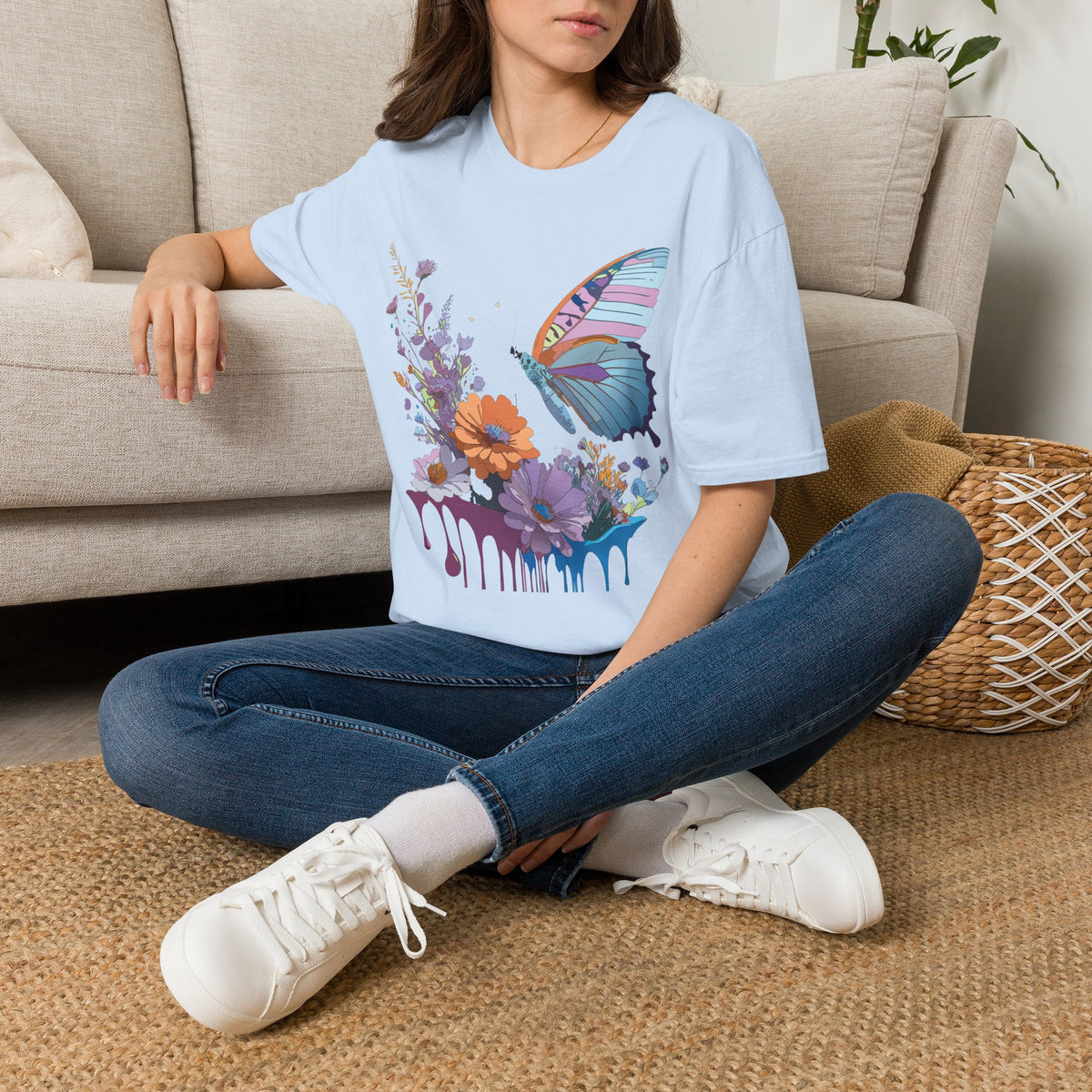 Butterfly Floral Graphic Design Unisex 100 Cotton Gildan T-Shirt