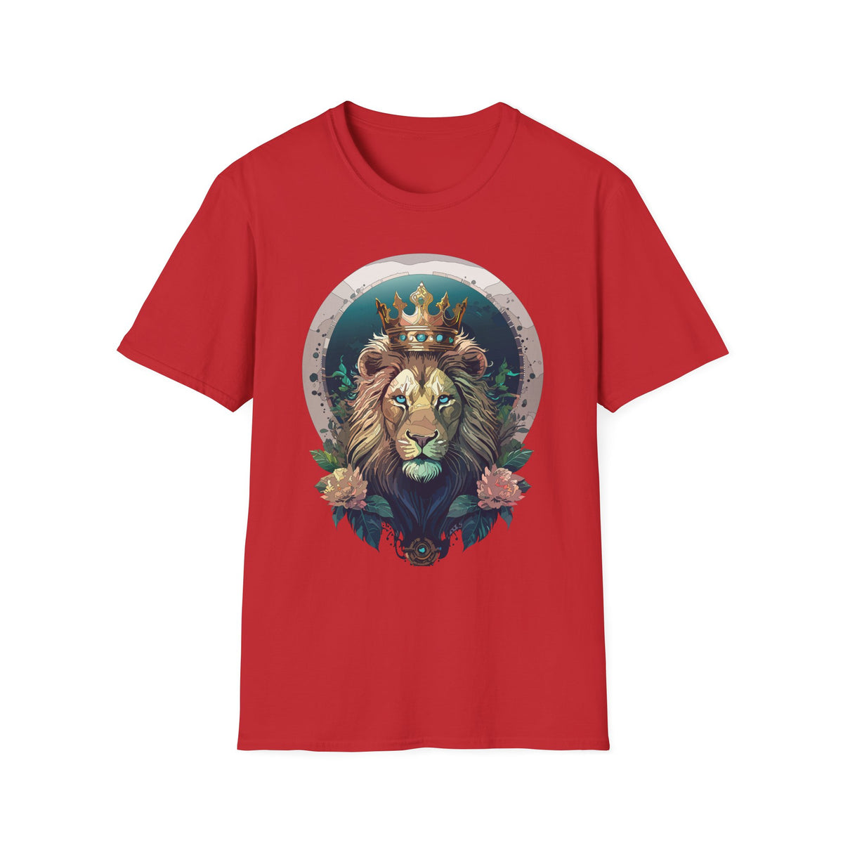 Crowned Lion Portrait T-Shirt | Regal King Lion Graphic Tee - Unisex 100 Cotton Gildan 64000