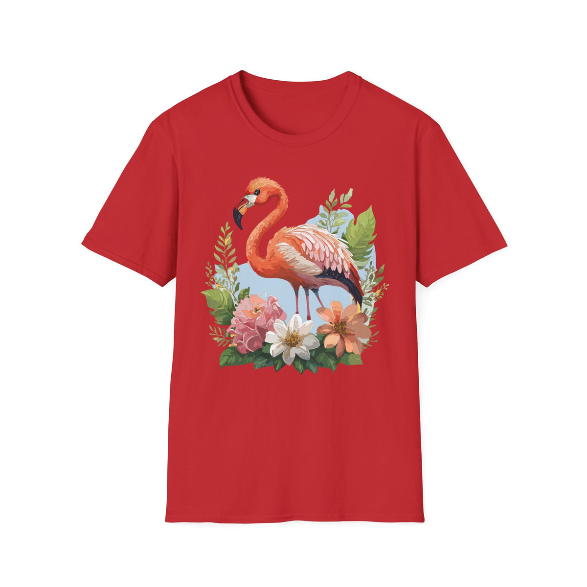 Pink Flamingo Illustration T-Shirt | Tropical Bird Floral Design