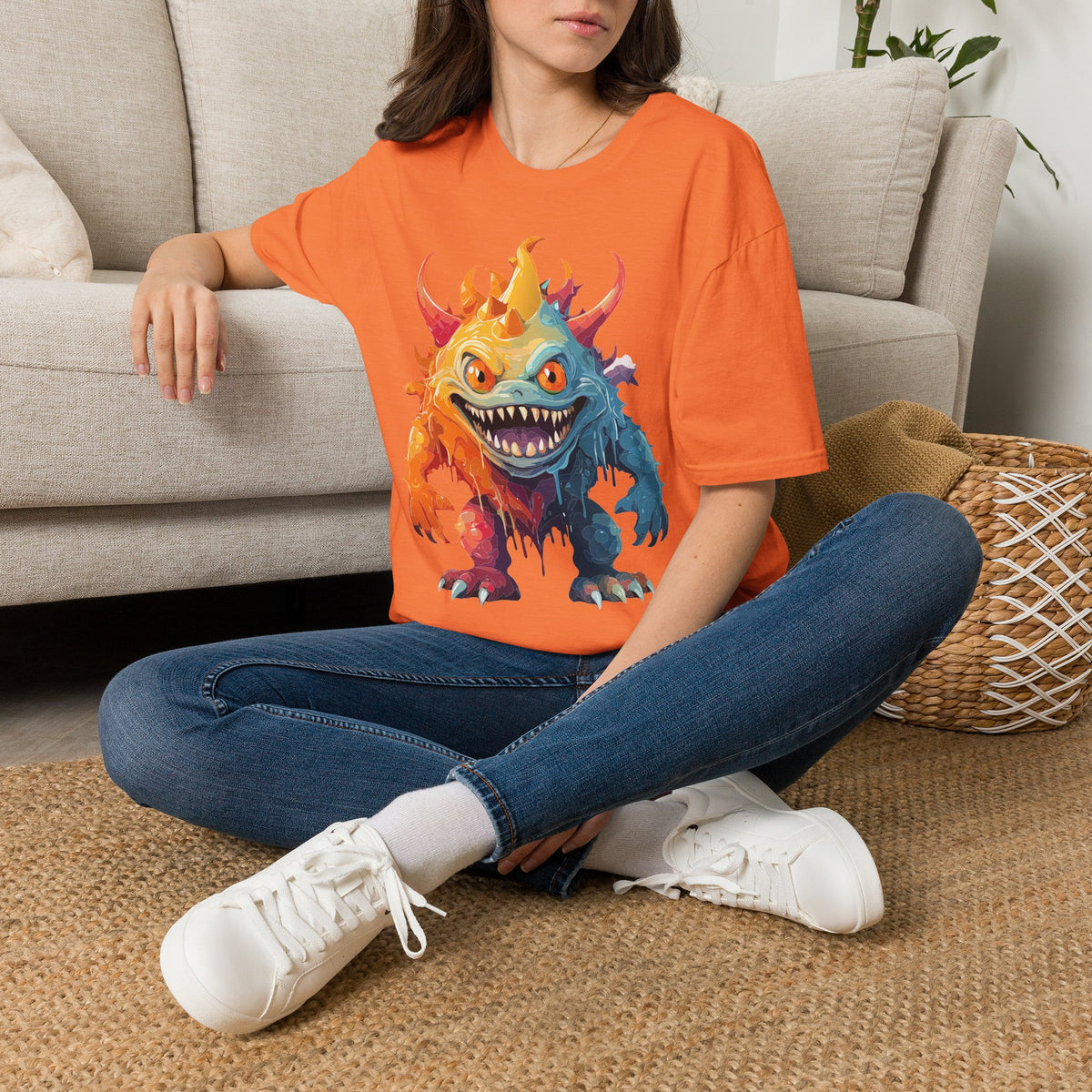 Colorful Monster T-Shirt — Vibrant Rainbow Creature Cartoon Graphic Tee Unisex 100 Cotton Gildan T-Shirt