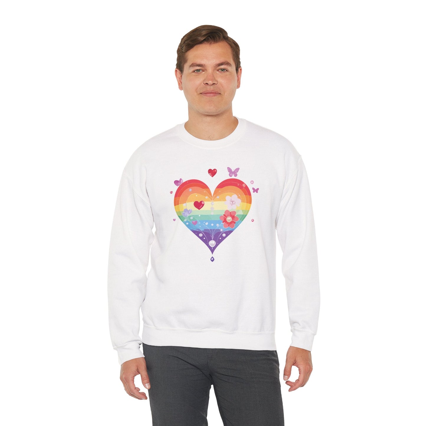 Rainbow Heart Floral Sweatshirt Unisex Valentines Day Graphic Love Sweatshirt Gift Idea