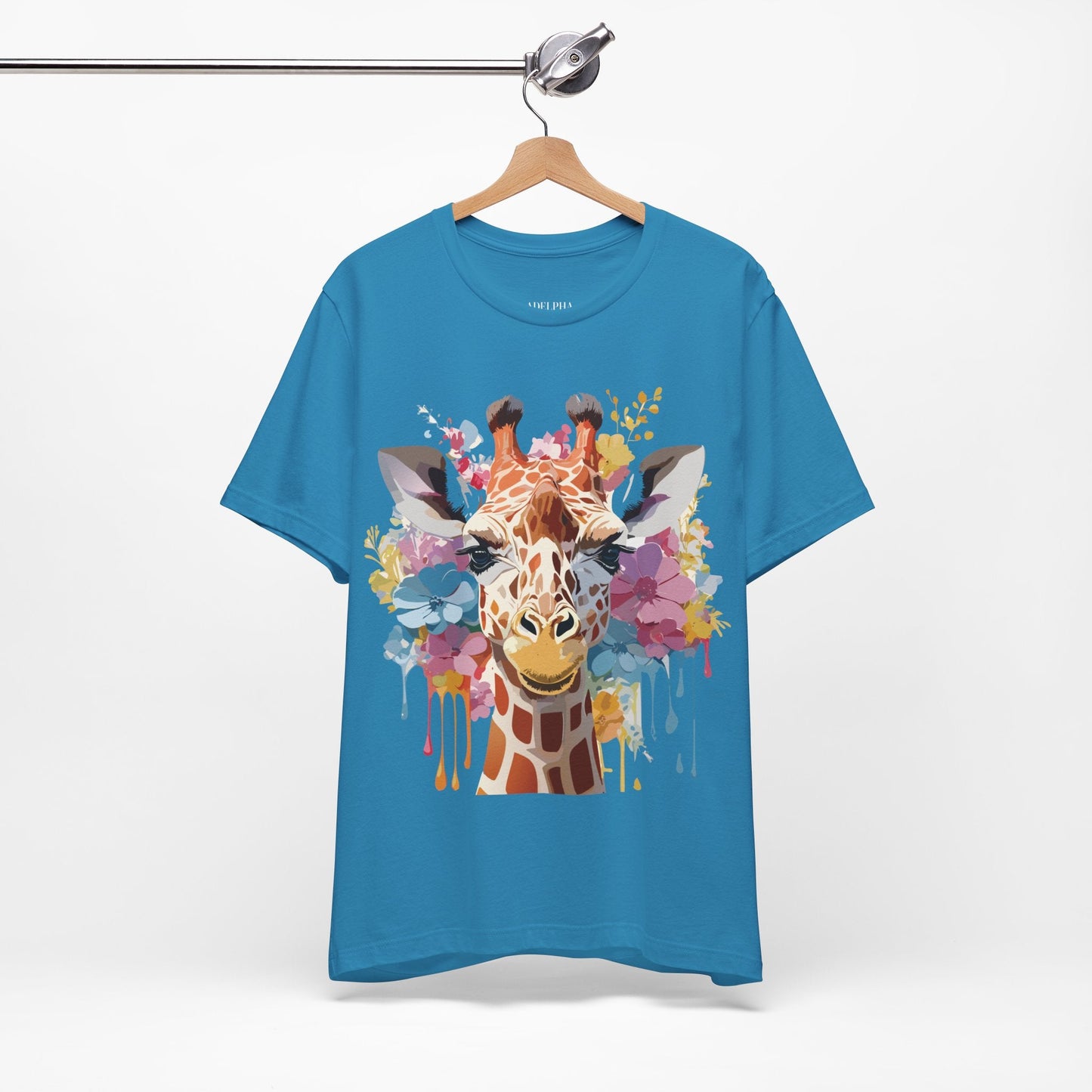 Giraffe Graphic Tee Unisex Premium Short Sleeve Jersey Shirt With Vintage Inspired Art By Adelpha