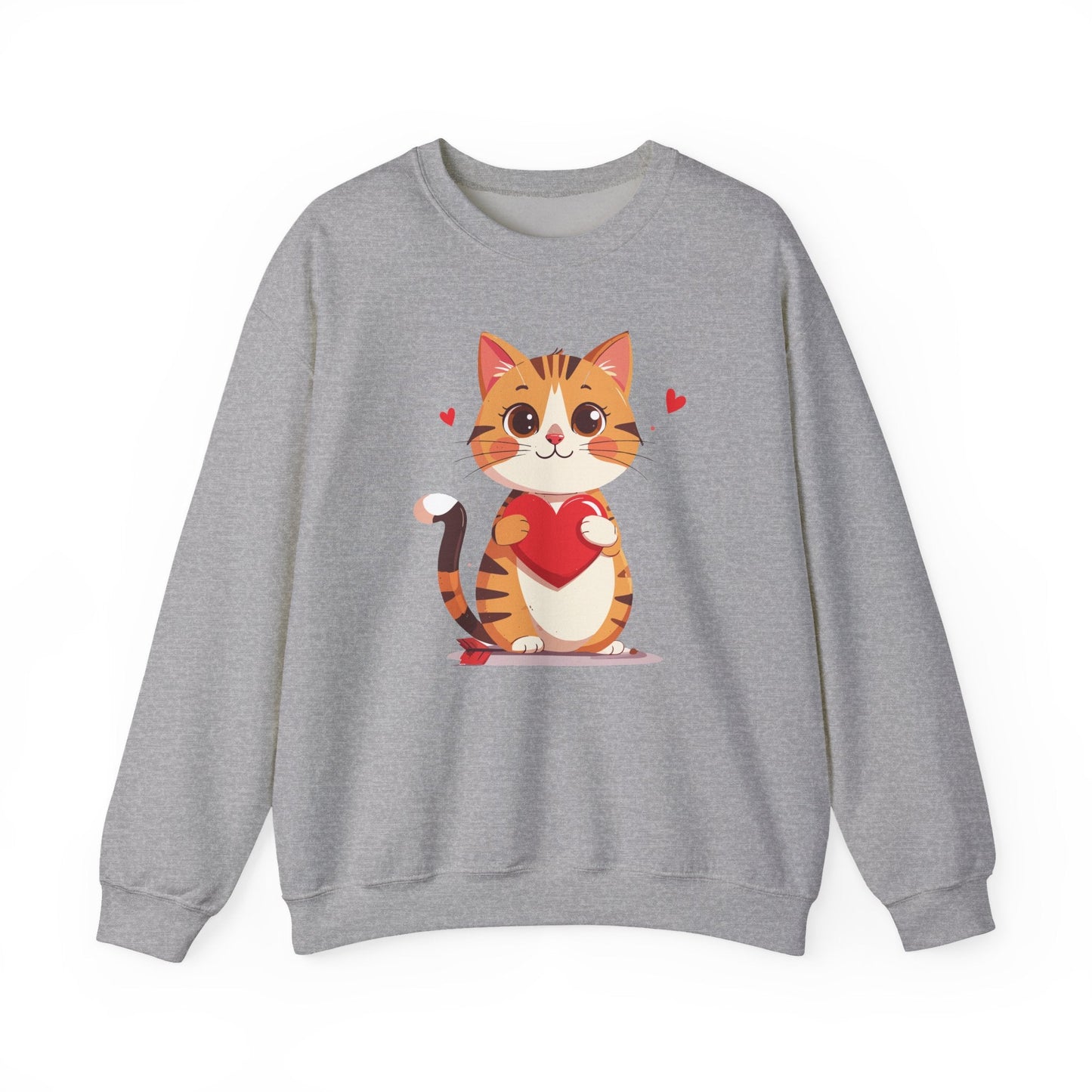 Cat Heart Sweatshirt Unisex Fifty Fifty Cotton Polyester Crewneck Valentines Day Gildan 18000