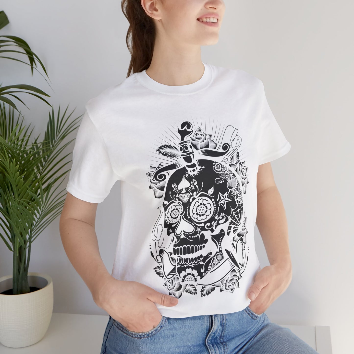 Unisex Cotton Tee Shirt with Skull