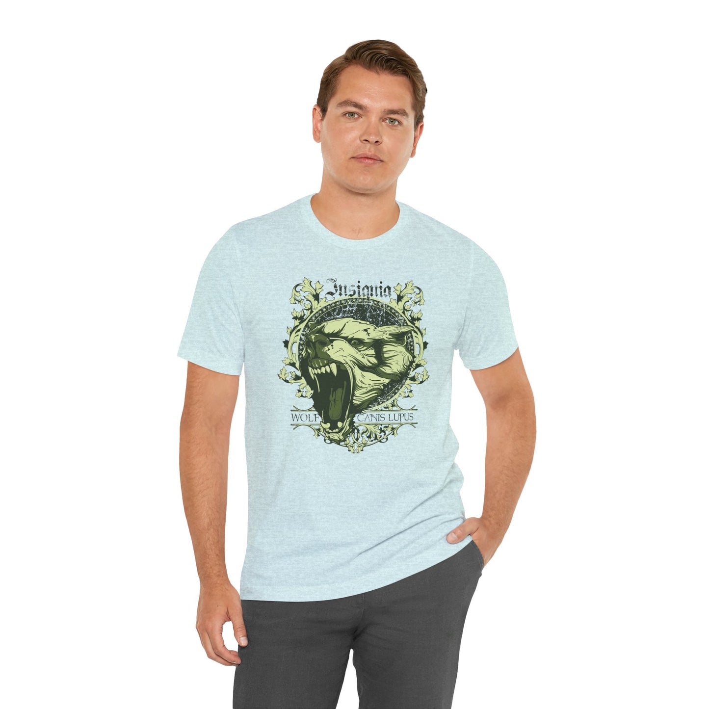 Howling Wolf Skull Tee Gothic Vintage Crest, Green Graphic Shirt Art-54