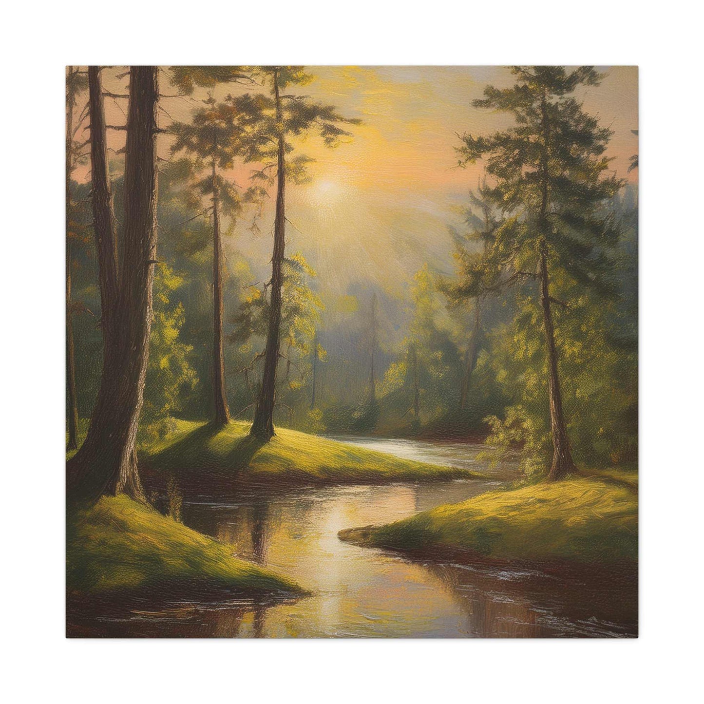 Forest Print Canvas, Trees Oil Paint Print 20x20, 24x24, 30x30, 32x32, 36x36 Art Design Print Pine-Wood Inner Frame MC-68
