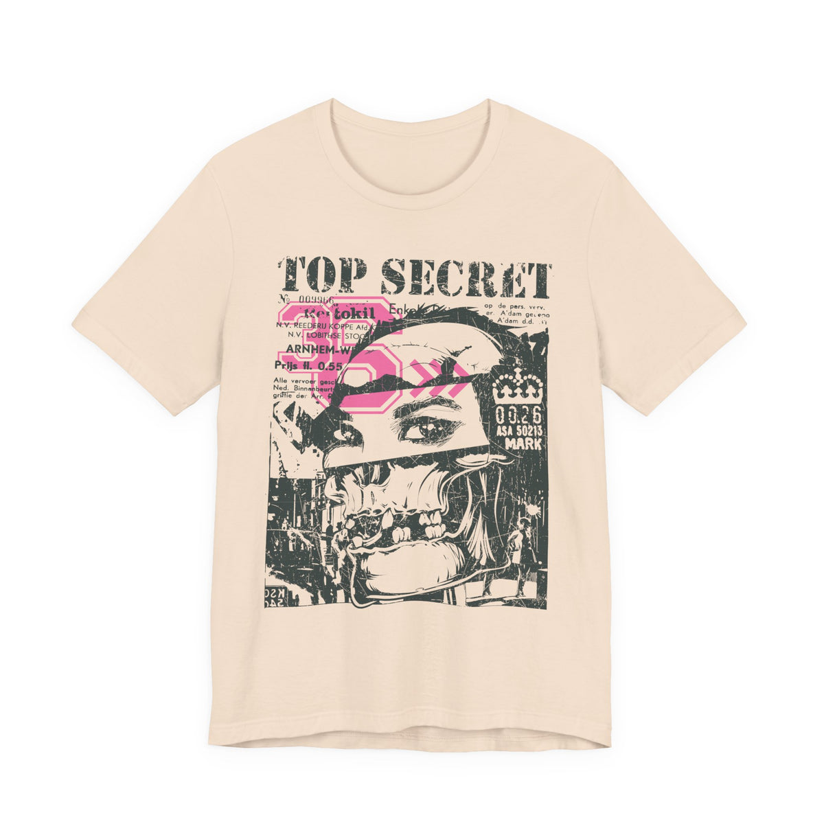 Top Secret Skull Face Tee Grunge Graphic T-Shirt Retro Collage A-6