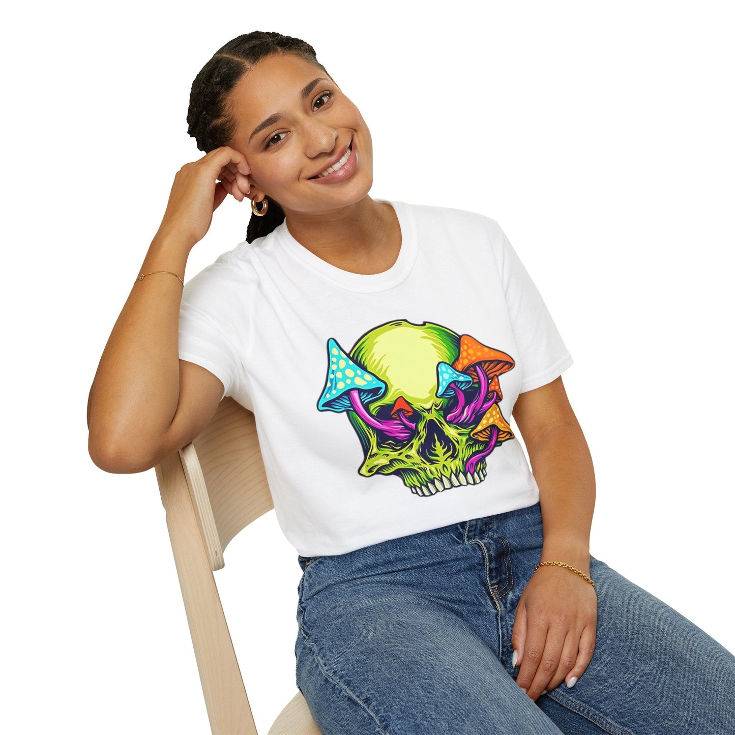 Unisex Skull Tee Shirt With Skeleton Art Design Gildan Softstyle 64000 100 Percent Ring Spun Cotton