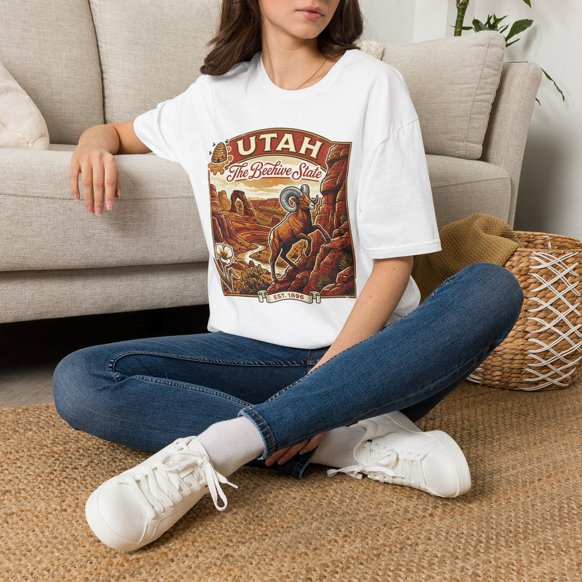 Utah State Retro Bighorn Sheep T-Shirt Travel Tourist Graphic Design Unisex 100 Cotton Gildan T-Shirt