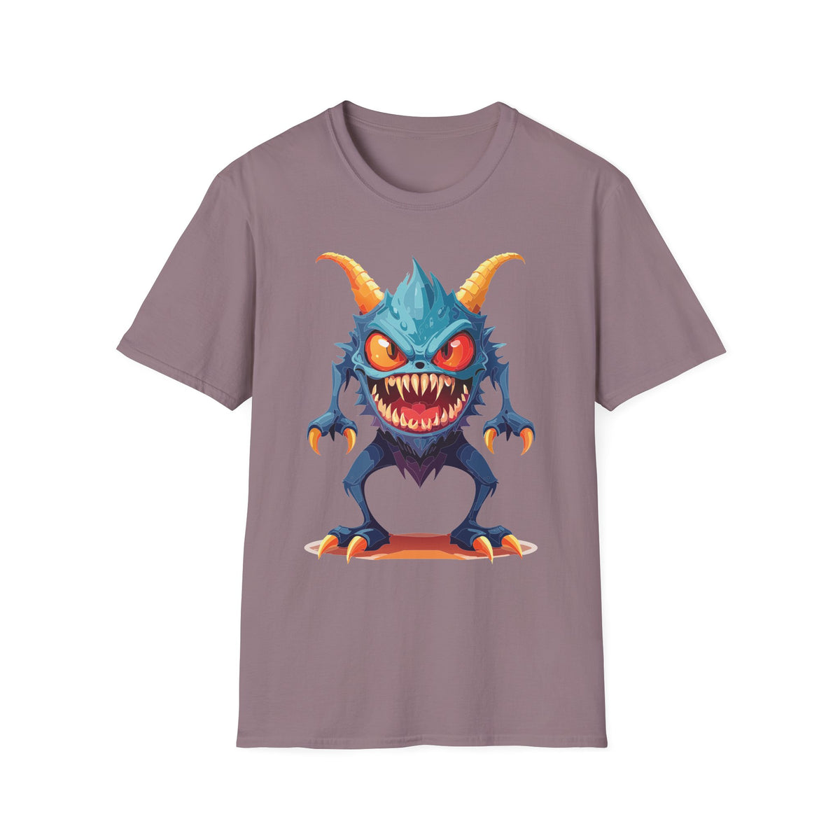 Monster Graphic T-Shirt — Cute Scary Blue Demon Tee for Halloween & Gamer Fans Cartoon Graphic Tee Unisex 100 Cotton Gildan T-Shirt
