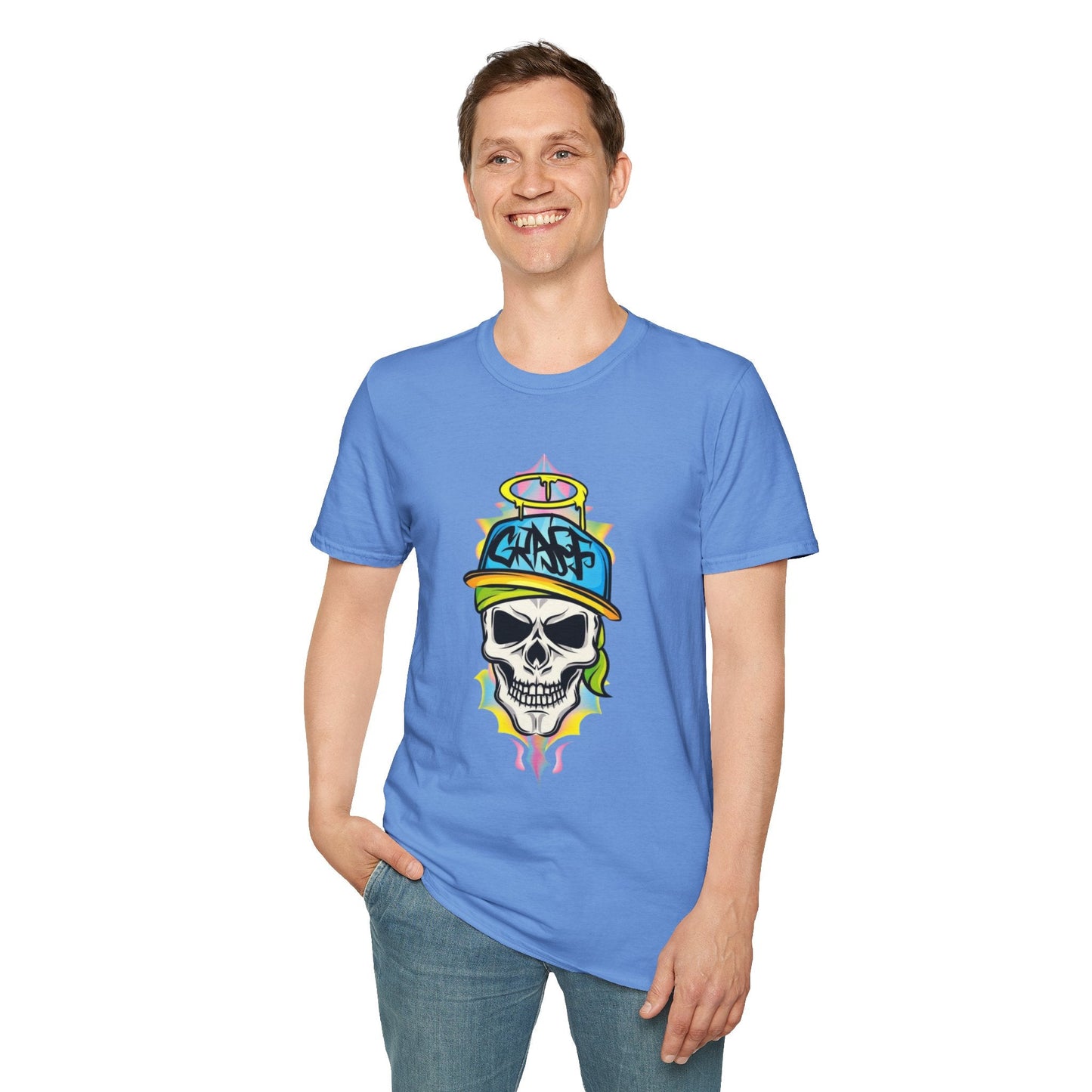 Unisex Skull Graphic Tee Shirt With Skeleton Design Softstyle 64000 100 Percent Ring Spun Cotton