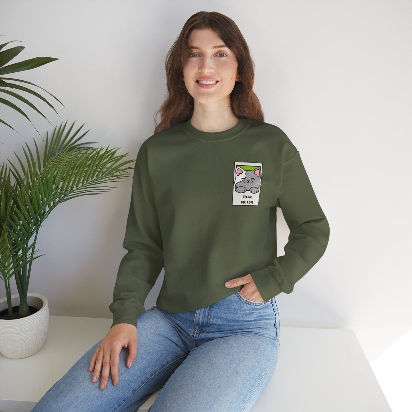 Pocket Cat Sweatshirt Unisex Cat Heart Sweatshirt Valentines Day Gift 50 Percent Cotton Poly Blend