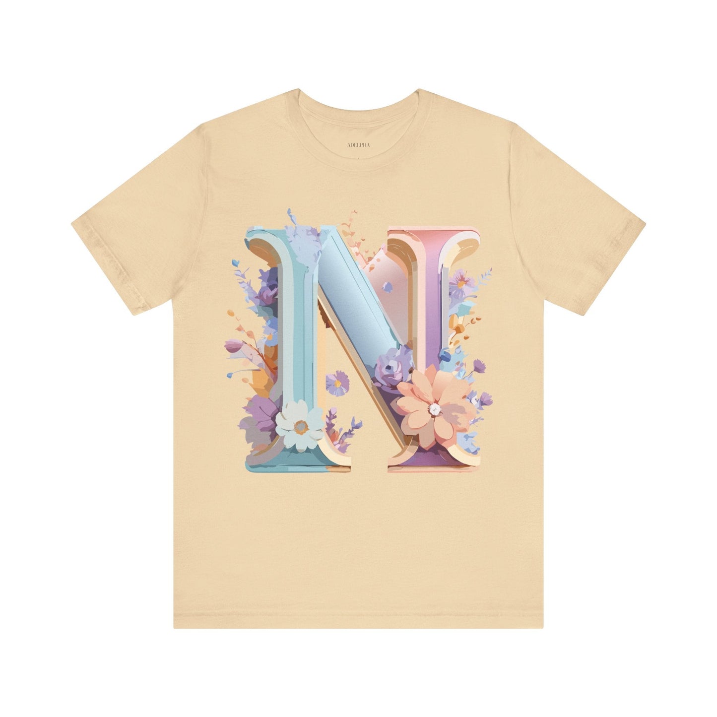 Letter N Shirt Unisex Graphic Tee Adelpha Vintage Inspired Artwork Short Sleeve Premium Cotton