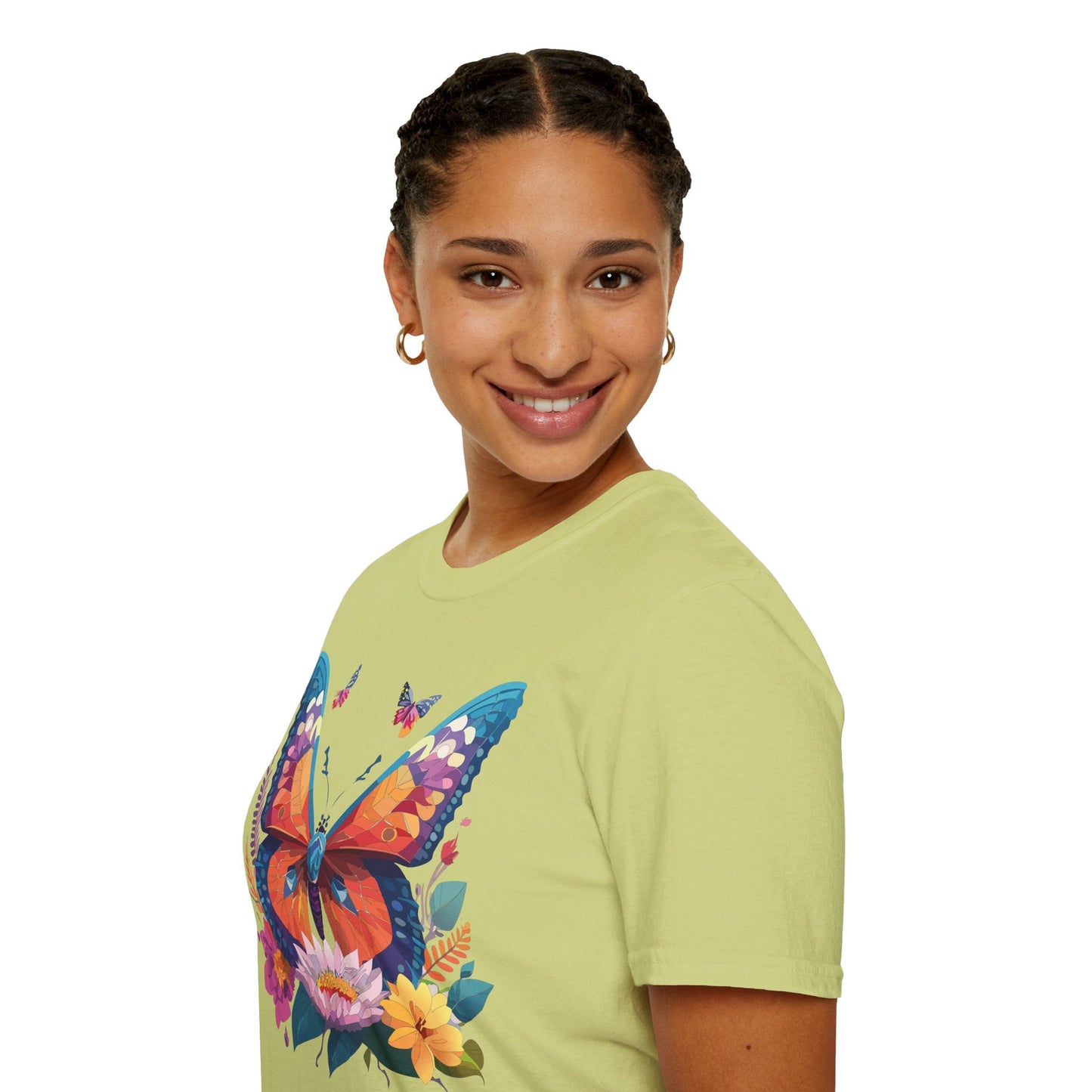 Butterfly Print Unisex T Shirt Softstyle 64000 Monarch Butterfly Themed Tee Ring Spun Cotton