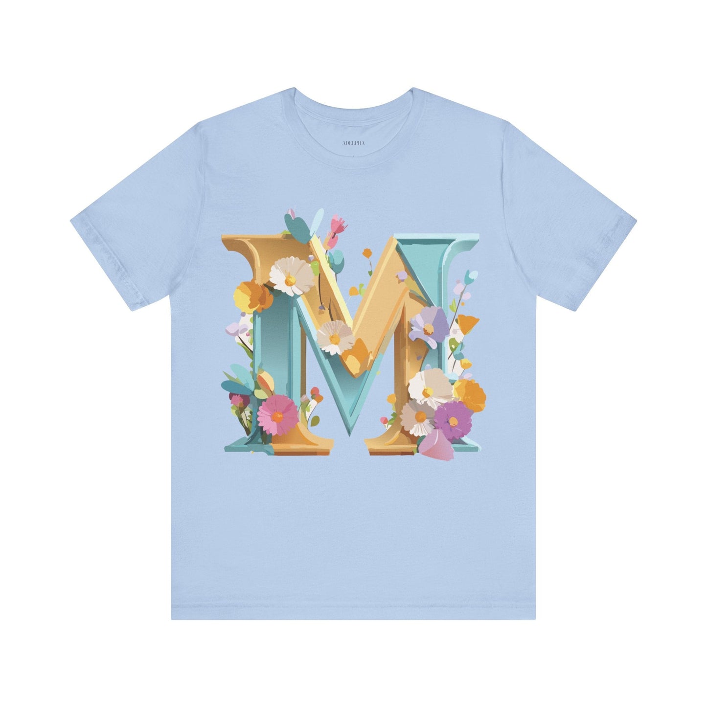 Letter M Shirt Unisex Graphic Tee Vintage Inspired Artwork Adelpha Jersey Short Sleeve