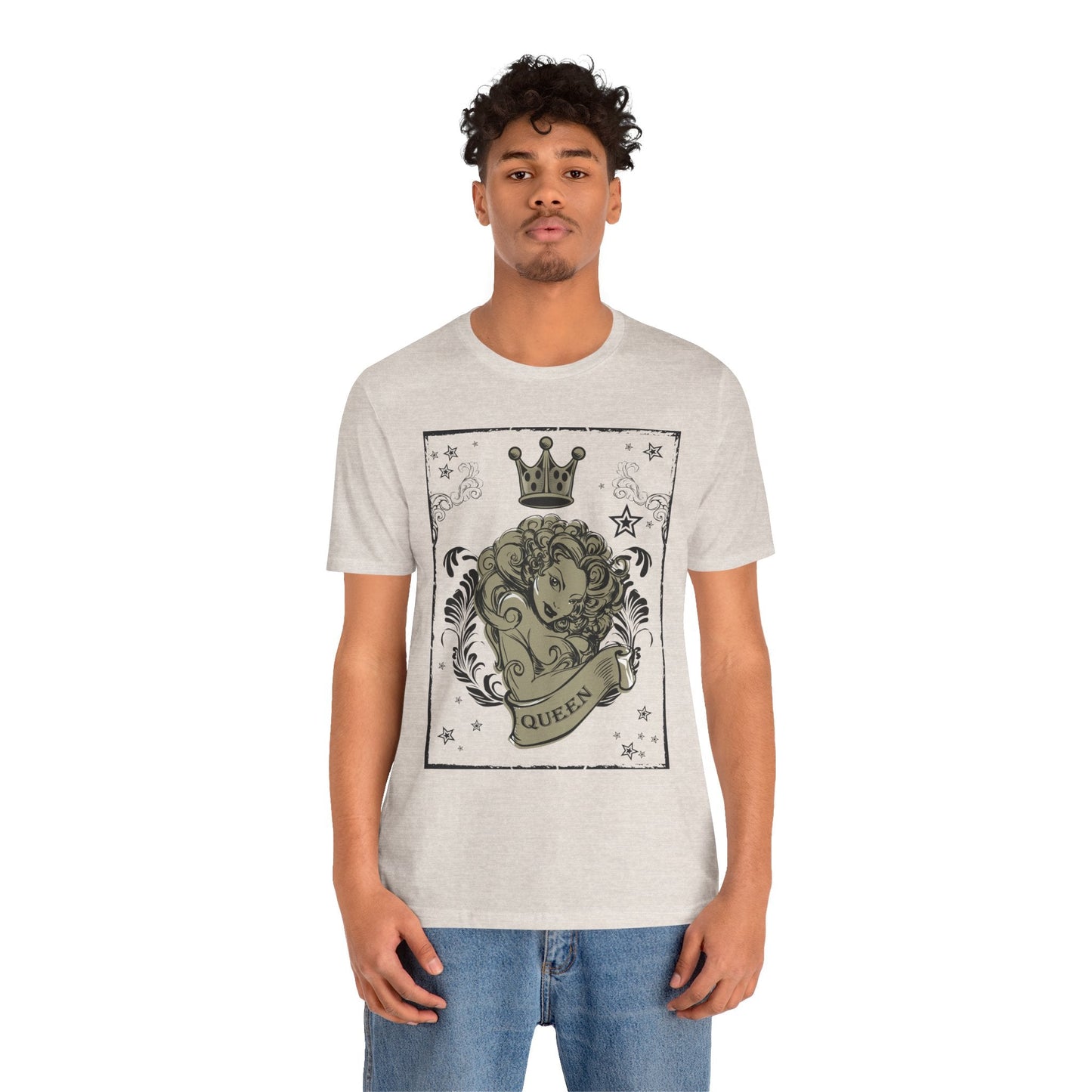 Crown Face Portrait Graphic Tee Vintage Floral Illustration Rock Band T-Shirt