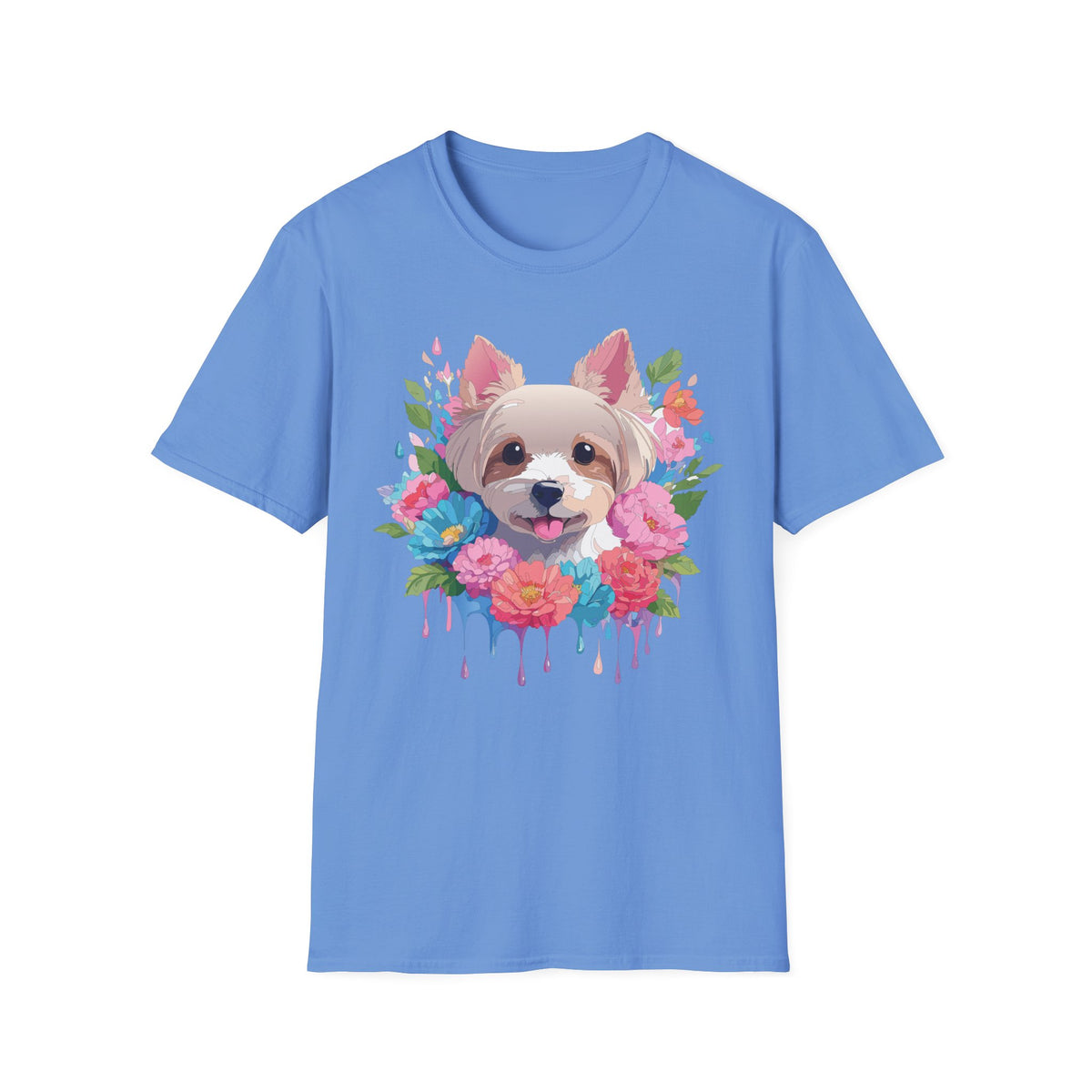 Watercolor Yorkie Face T-Shirt | Floral Paw Print Dog Tee