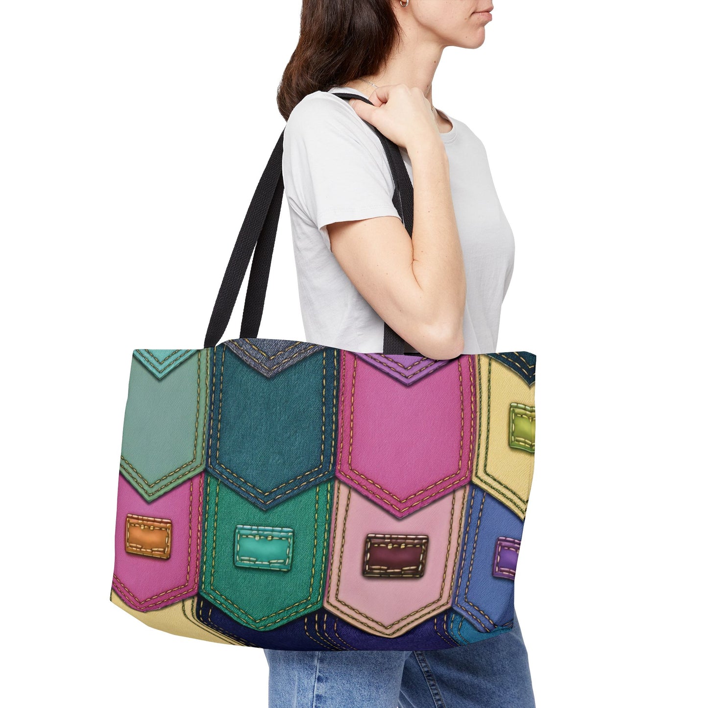 Denim Print Yoga Bag High-Quality 100% Spun Polyester 24x13 Canvas Gym Bag 46