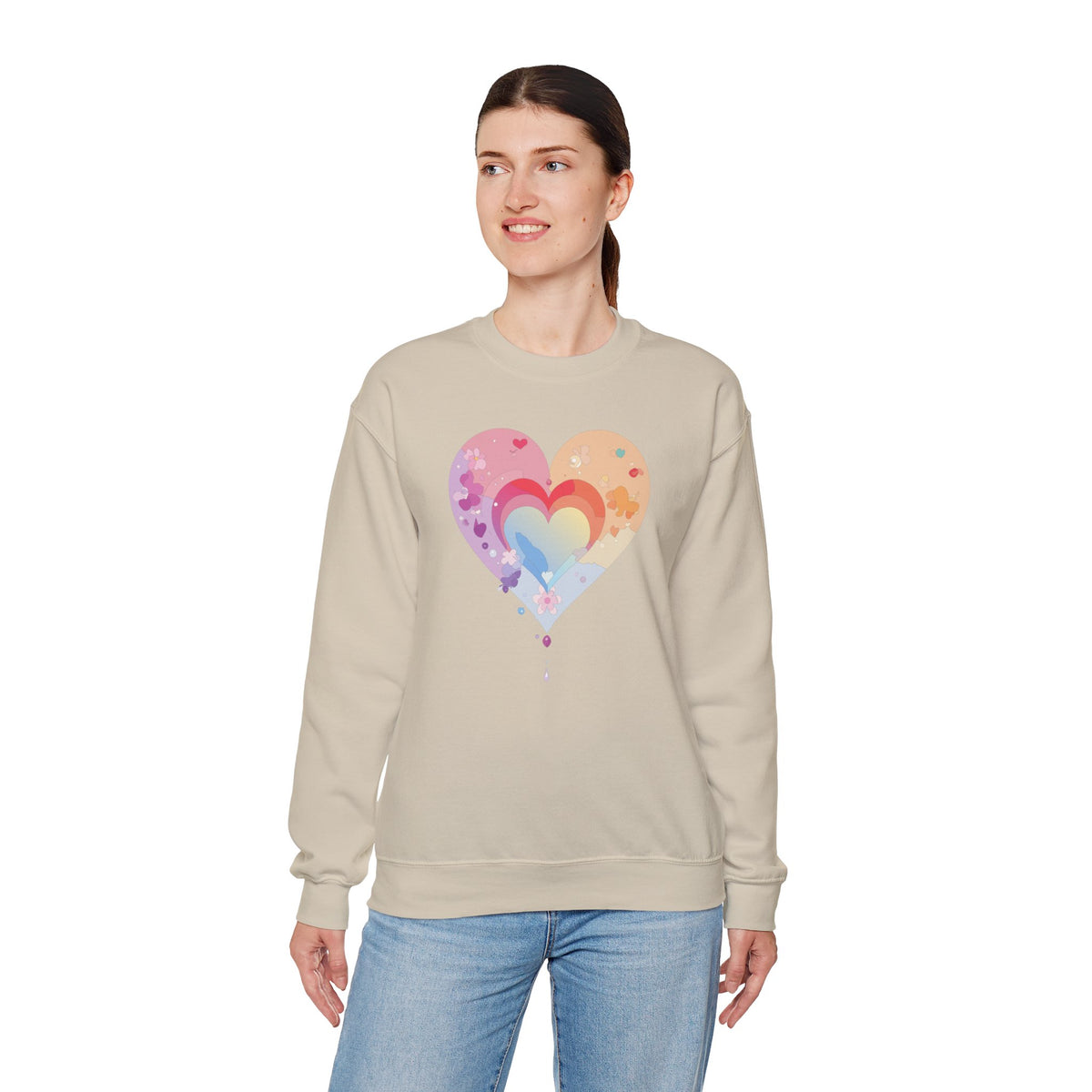Rainbow Heart Sweatshirt, Floral Heart Sweatshirt, Floral Love Sweatshirt, Valentine's Day Sweatshirt, Rainbow Heart Floral Sweatshirt 114