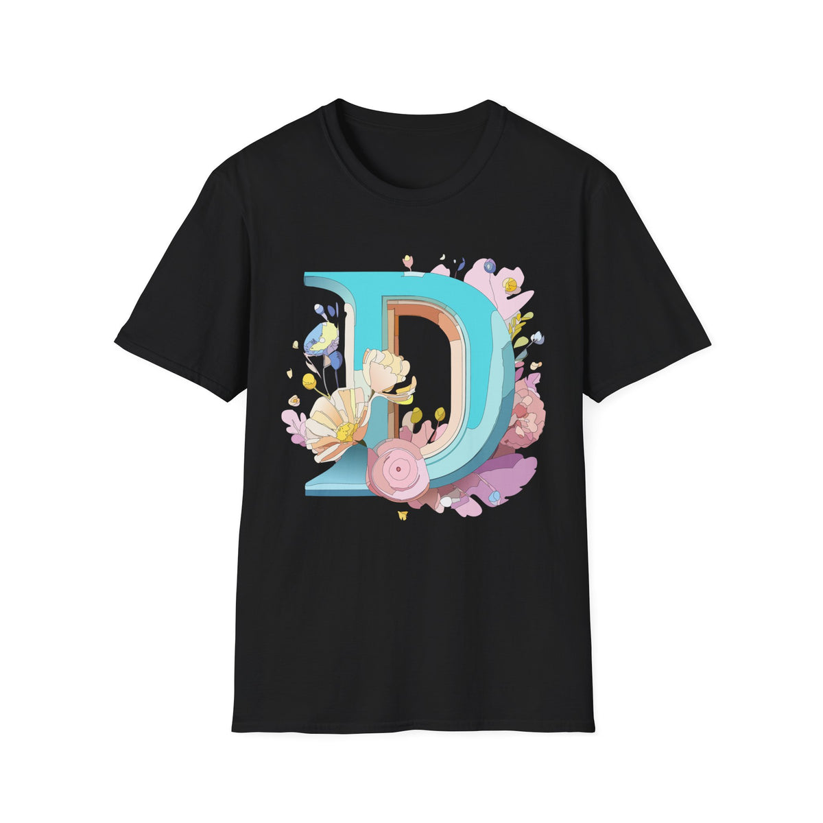 Floral Letter D T-Shirt | Monogram Initial D Tee, Botanical Alphabet Design