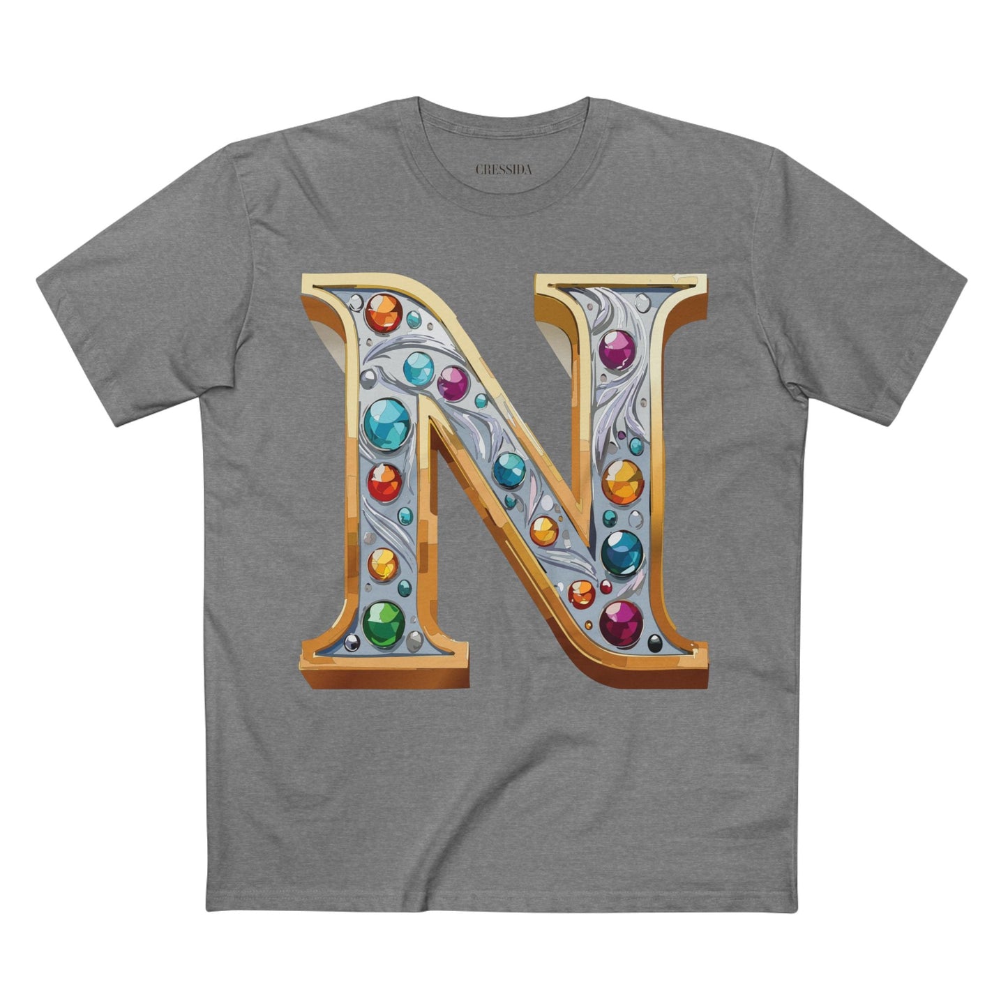 Letter N Graphic Design Tee Unisex 100 Cotton With Antique Gold Letters Artwork T-Shirt