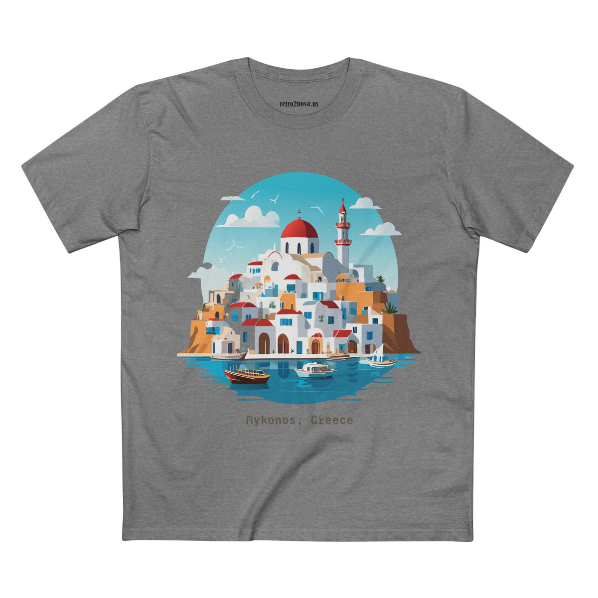 Mykonos Greece Illustration T-Shirt | Santorini Island Aegean Village Tee